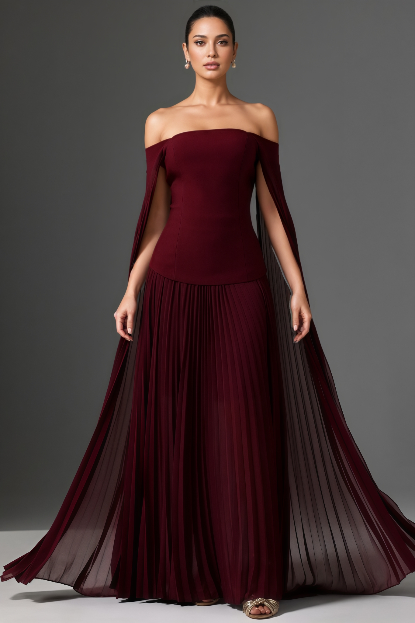 Ravalty Off Shoulder Long Sleeves Ruched Maxi Dress Set