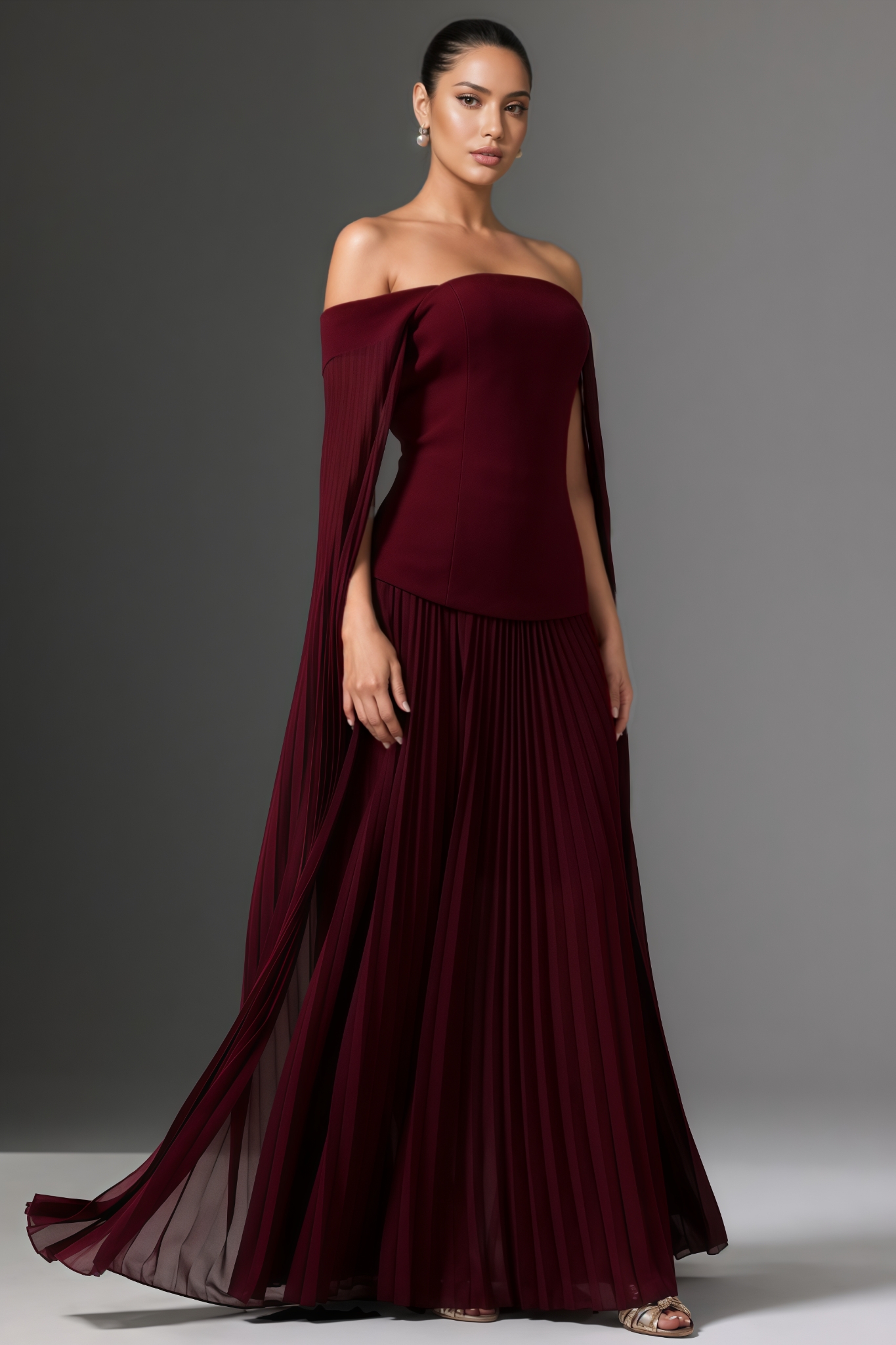 Ravalty Off Shoulder Long Sleeves Ruched Maxi Dress Set