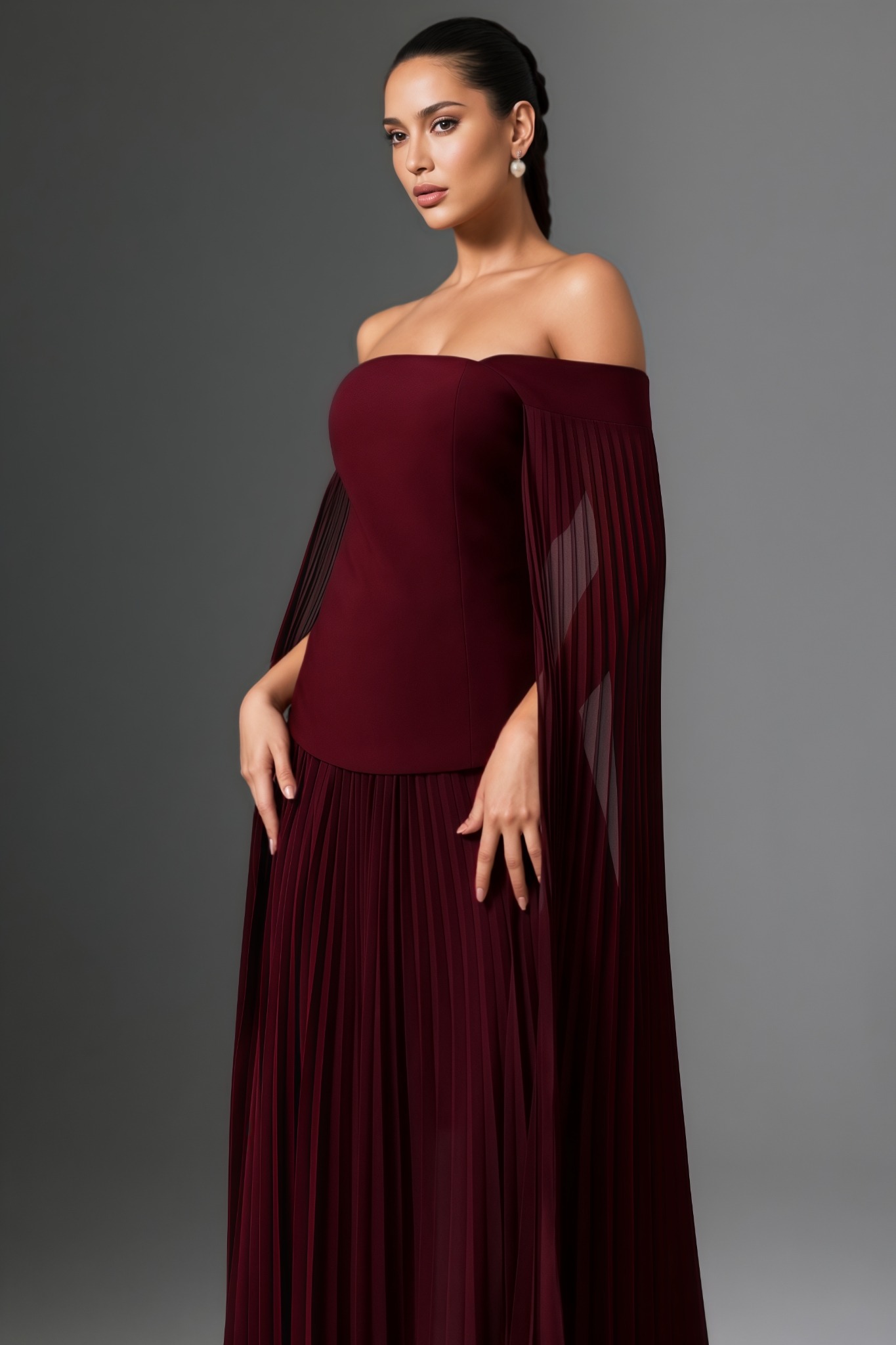 Ravalty Off Shoulder Long Sleeves Ruched Maxi Dress Set