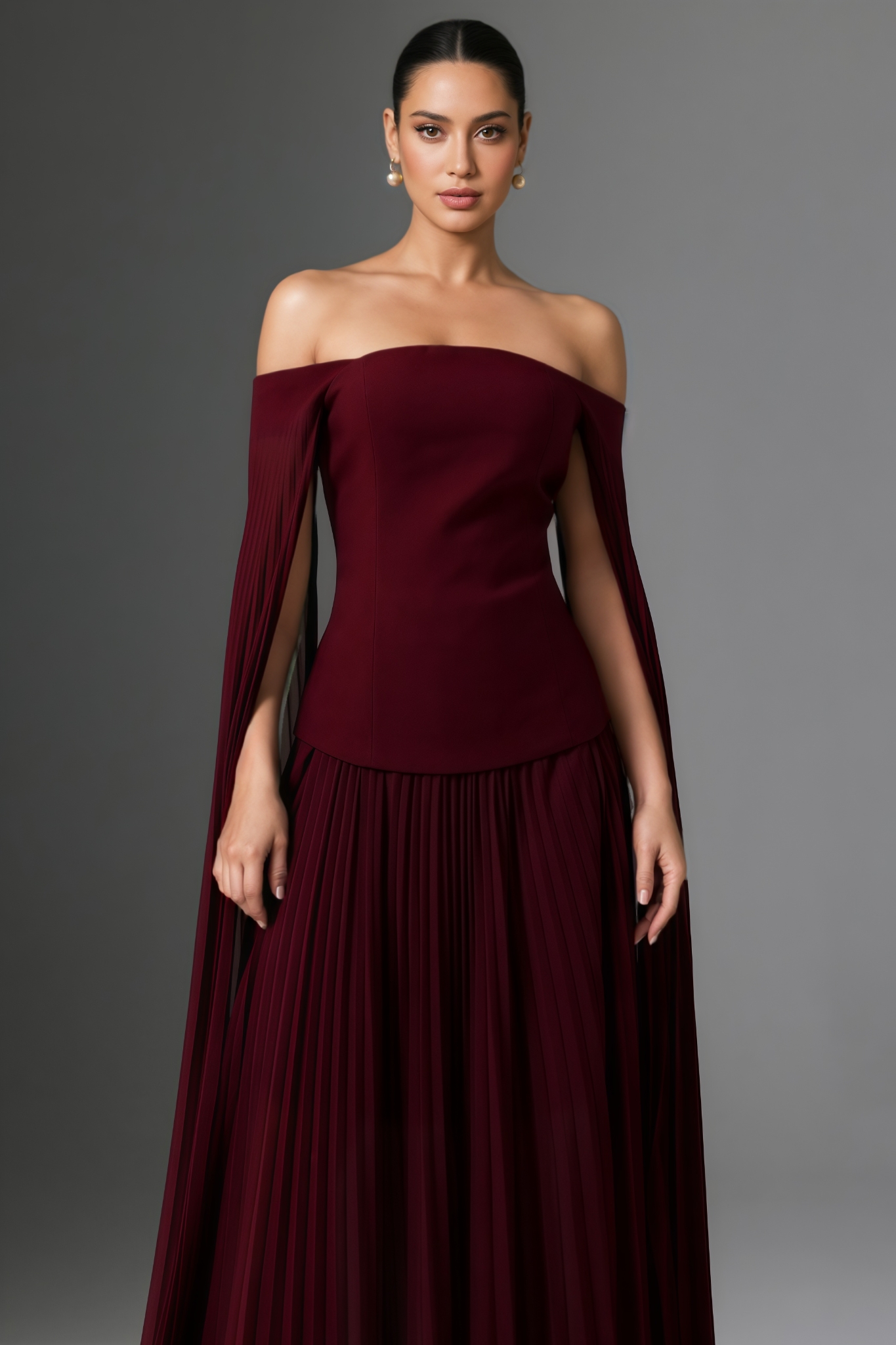 Ravalty Off Shoulder Long Sleeves Ruched Maxi Dress Set