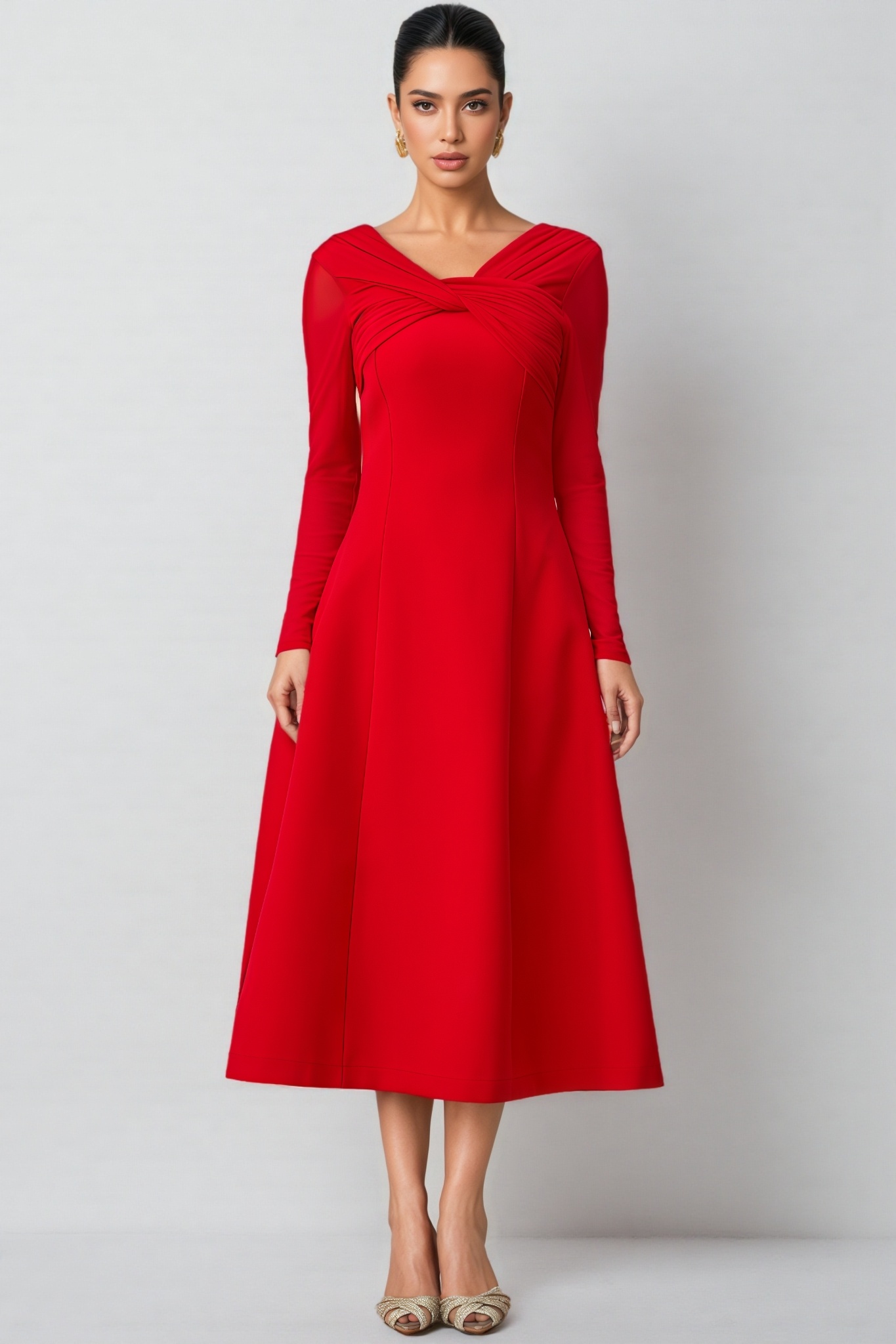 Lurea Red Twist Front Midi Dress