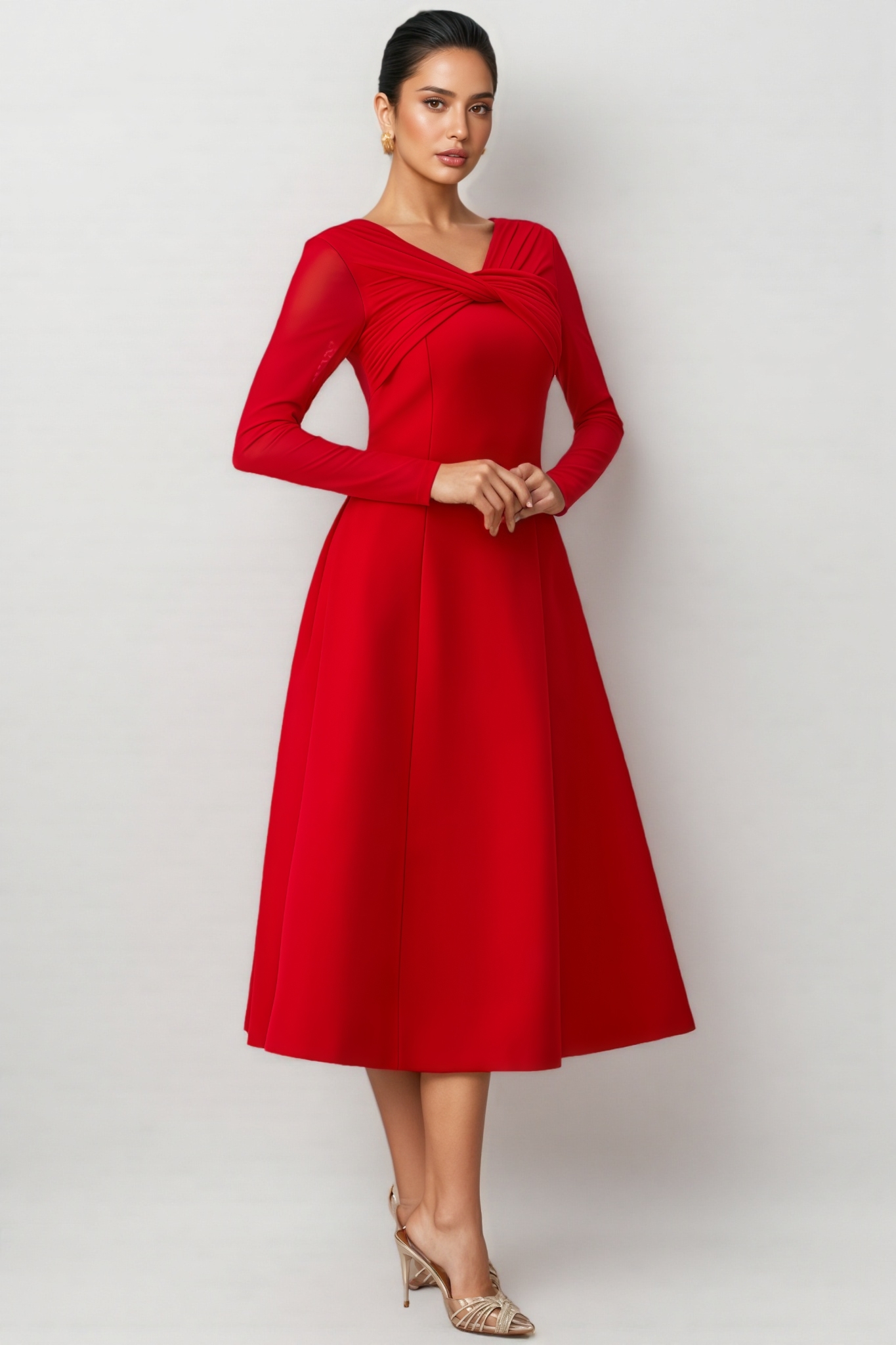 Lurea Red Twist Front Midi Dress