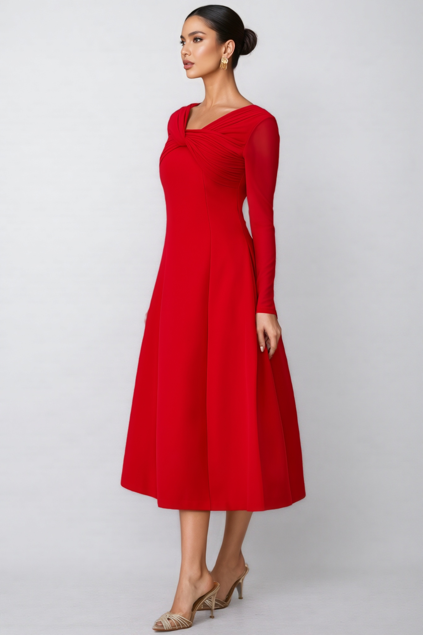Lurea Red Twist Front Midi Dress