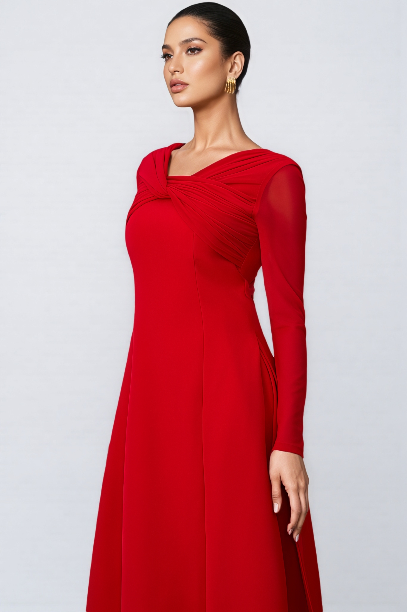 Lurea Red Twist Front Midi Dress
