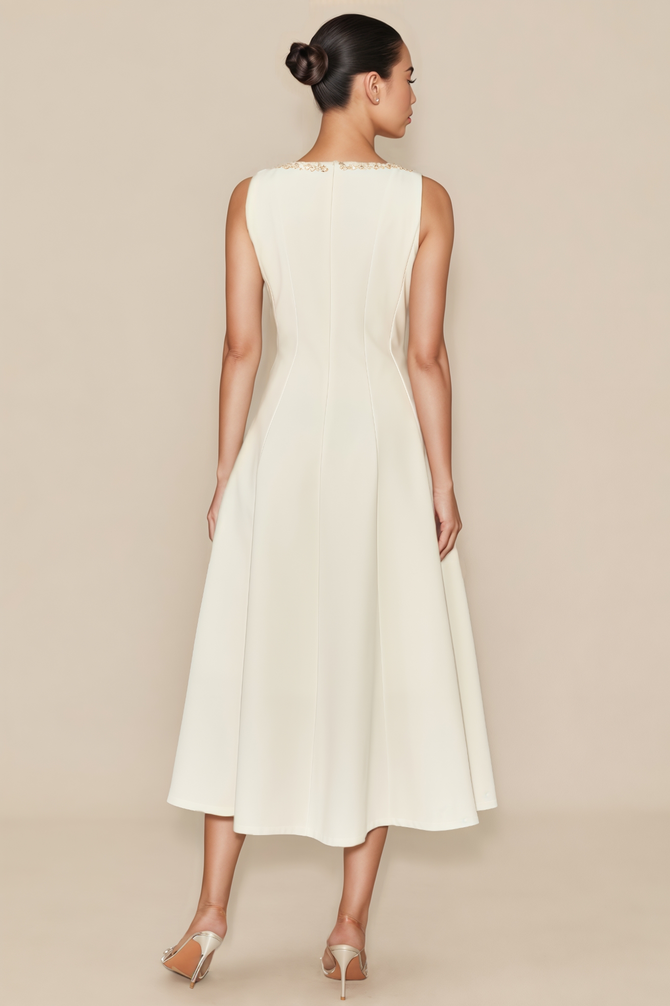 Bluma White Embellished Sleeveless Midi Dress