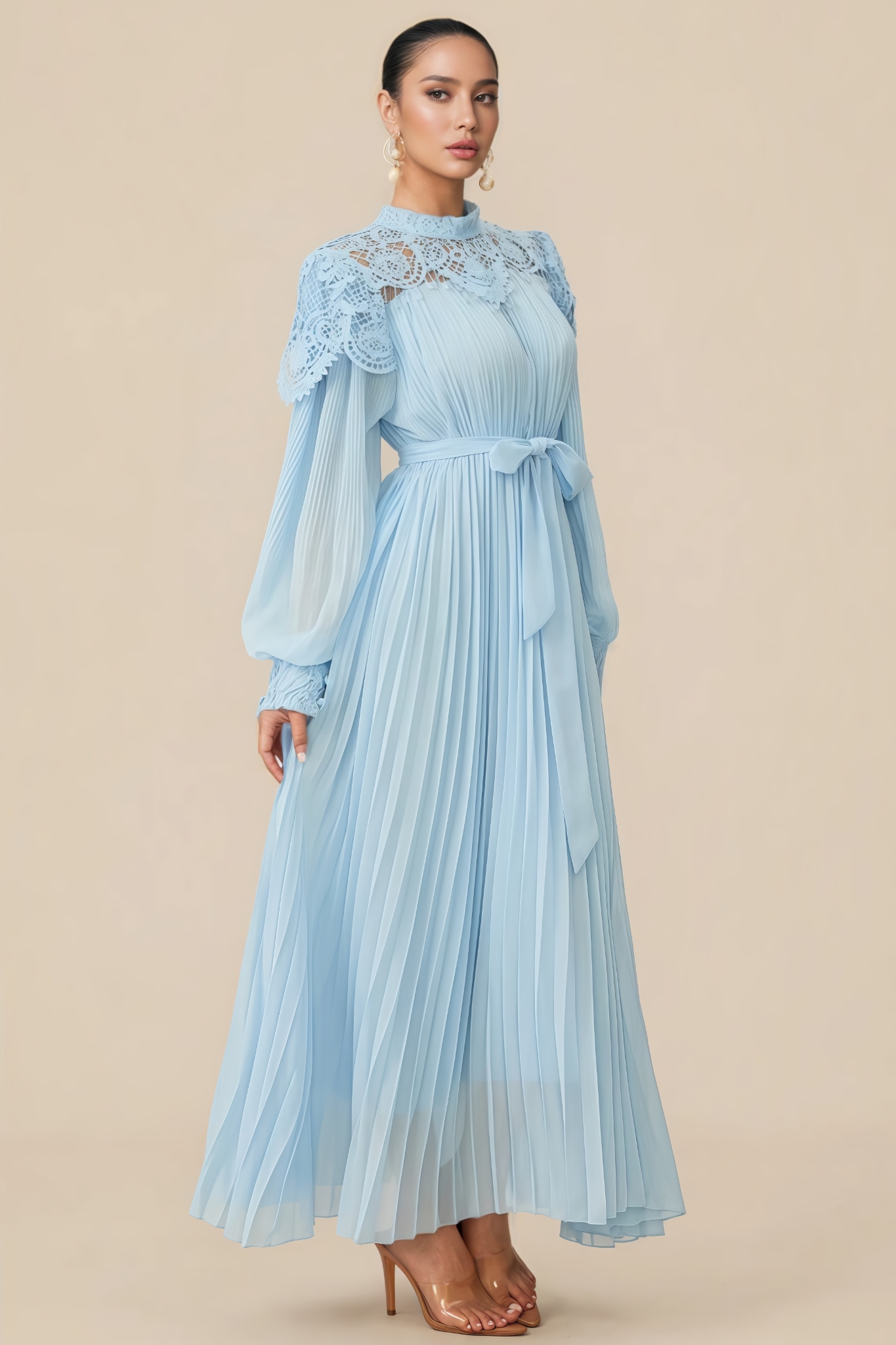 Madlint Blue Embroidered Lace Maxi Dress