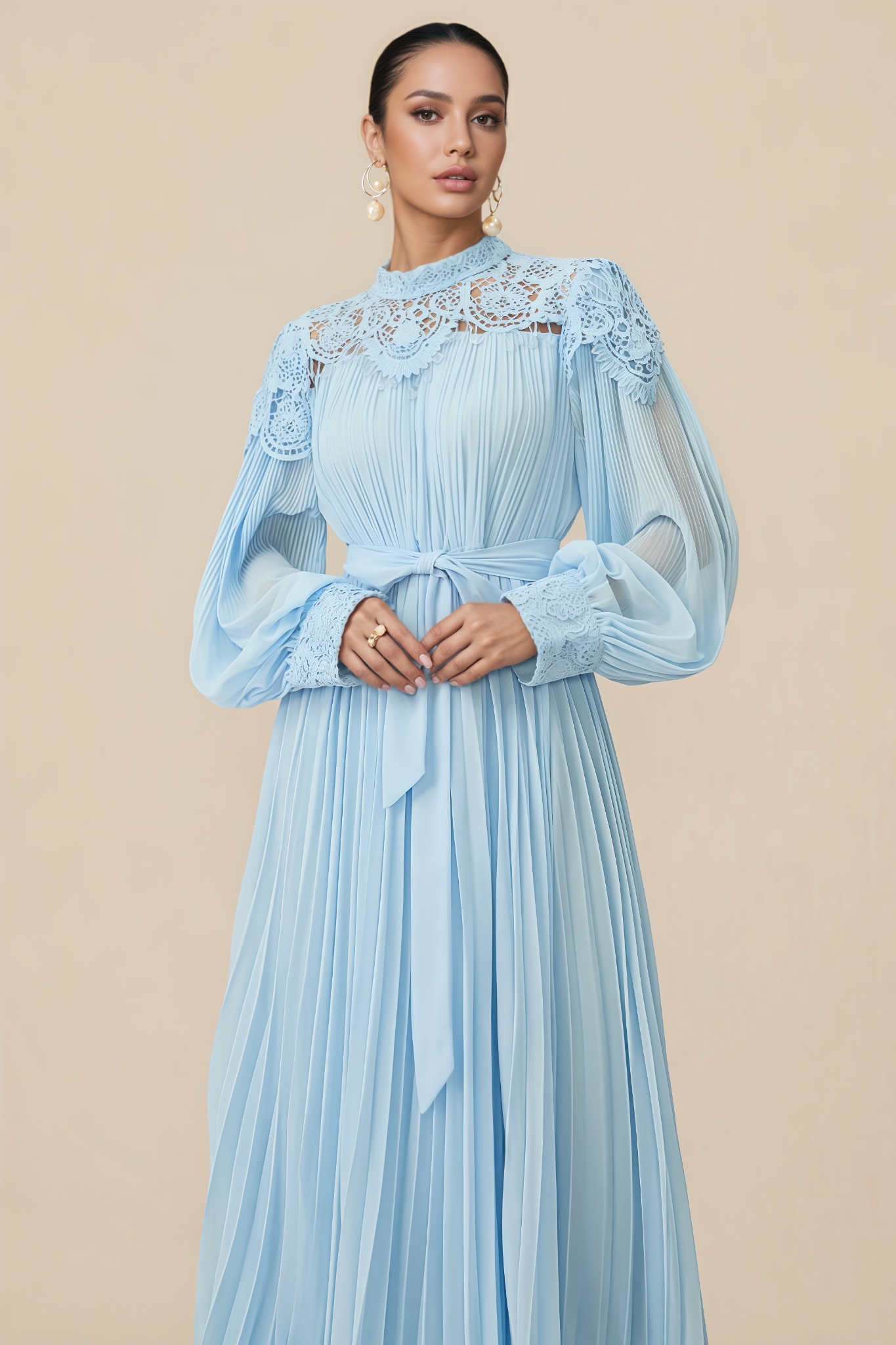 Madlint Blue Embroidered Lace Maxi Dress