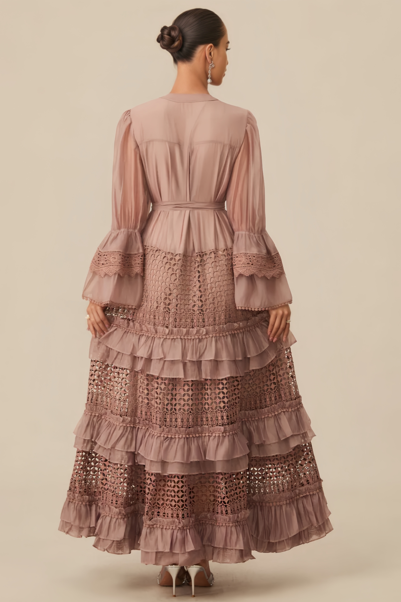 Zachrvy Pink Tiered Ruffle Maxi Dress