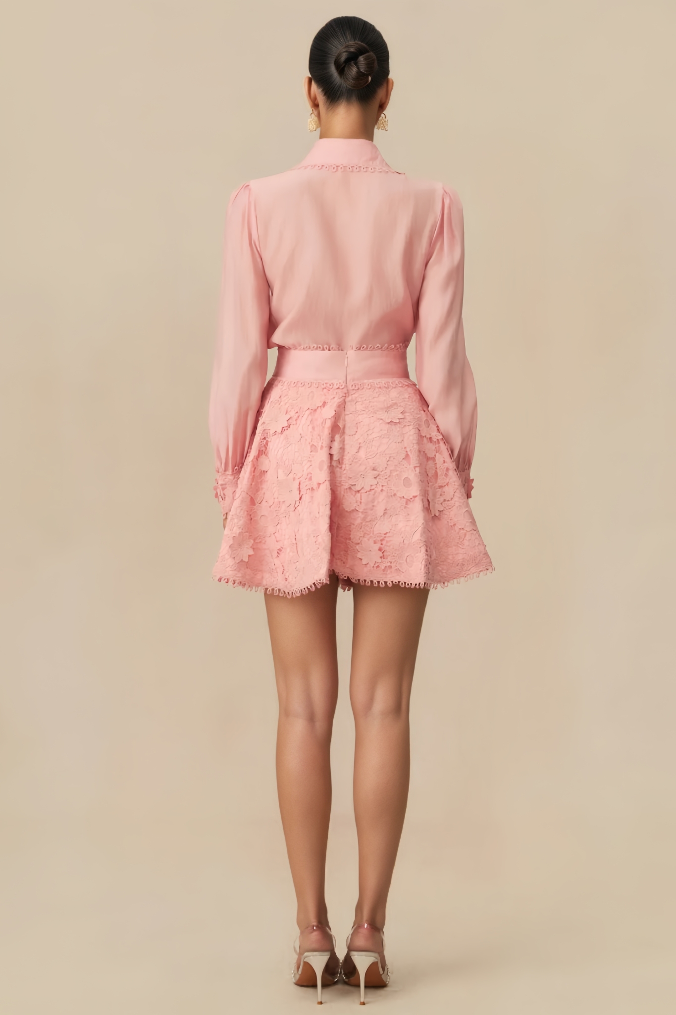 Galenk Pink Floral Lace Mini Dress Set
