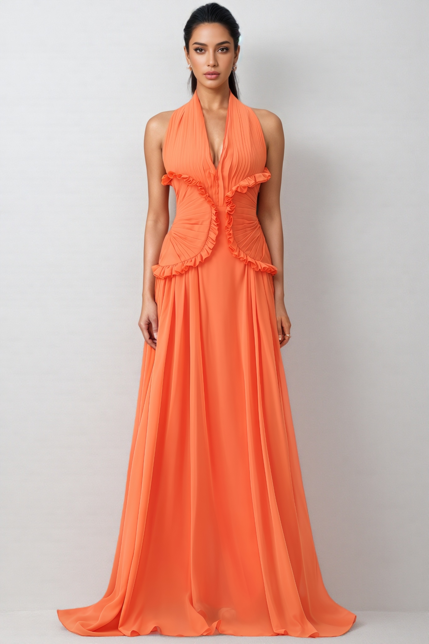 Alexia Halter Neck Ruffle Trim Maxi Dress