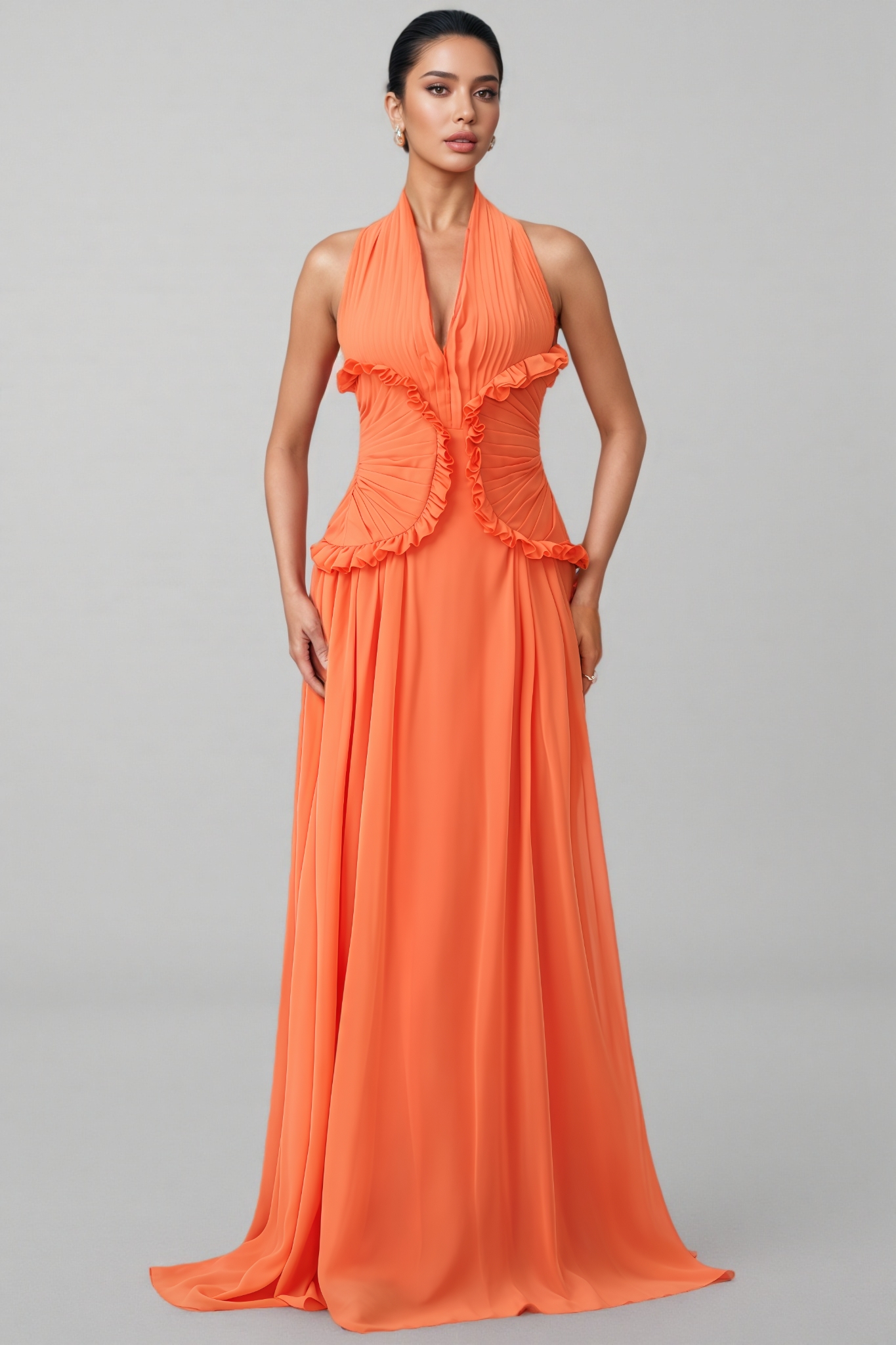 Alexia Halter Neck Ruffle Trim Maxi Dress