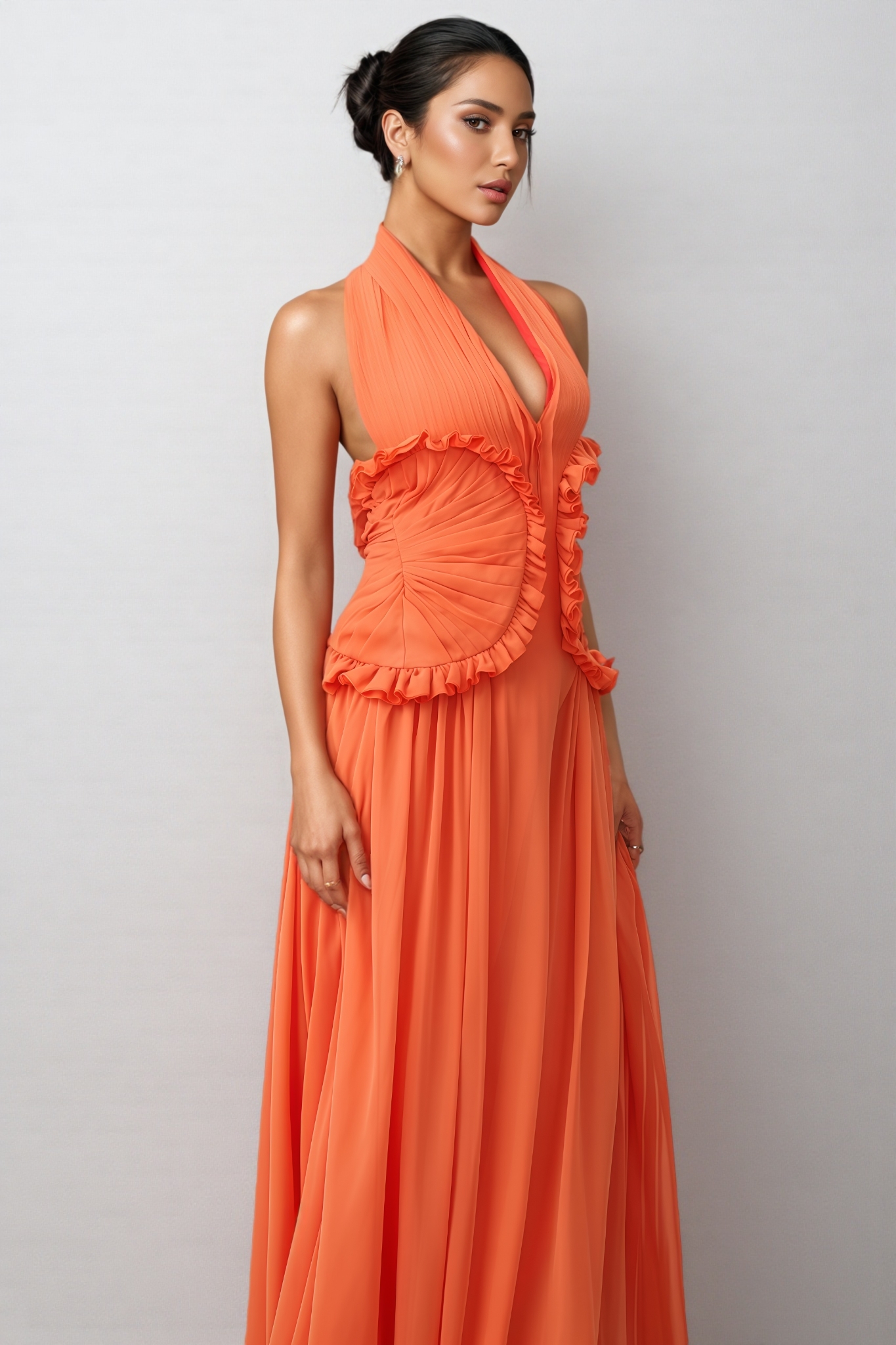 Alexia Halter Neck Ruffle Trim Maxi Dress