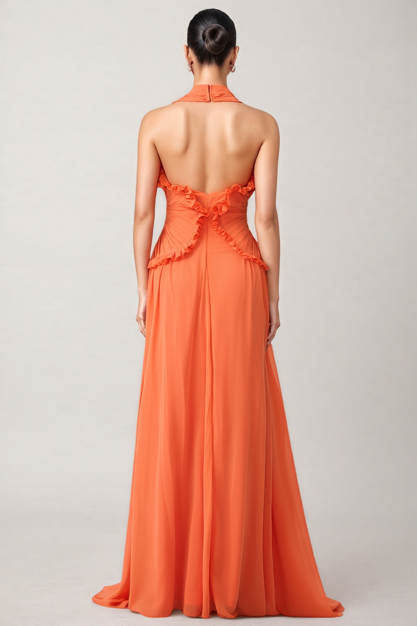 Alexia Halter Neck Ruffle Trim Maxi Dress