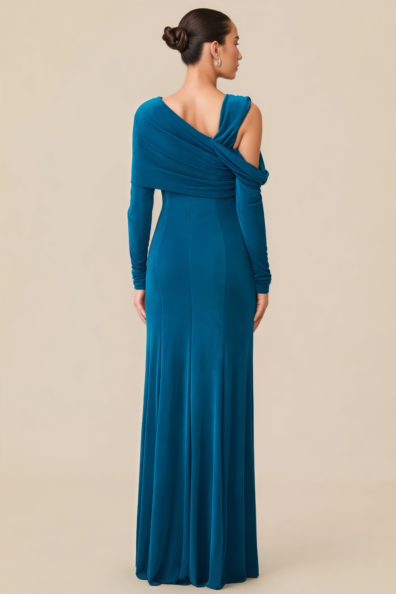 Aurvoa Blue Ruched Long Sleeve Maxi Dress