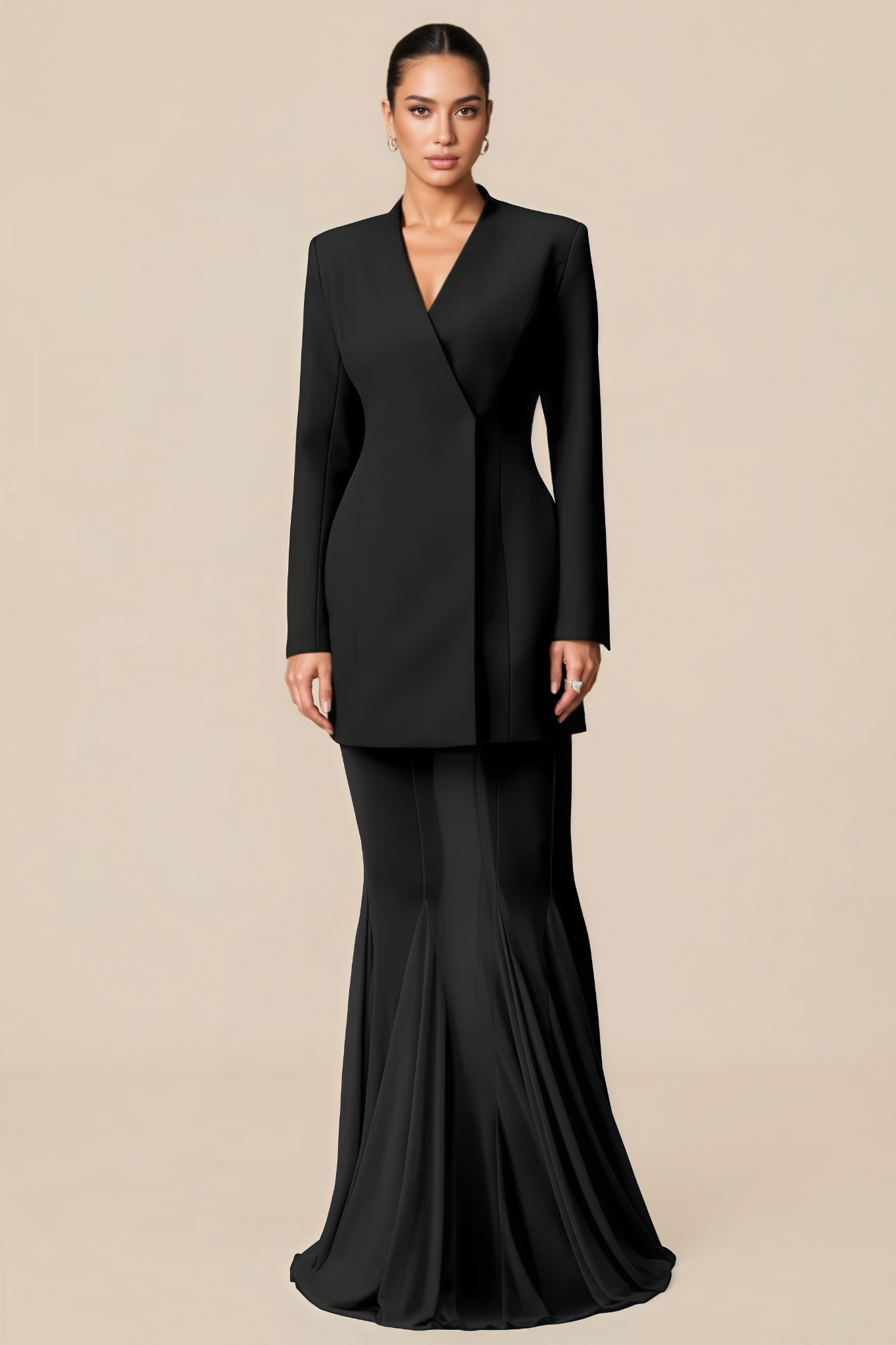 Parkry Black Blazer Mesh Maxi Dress Set