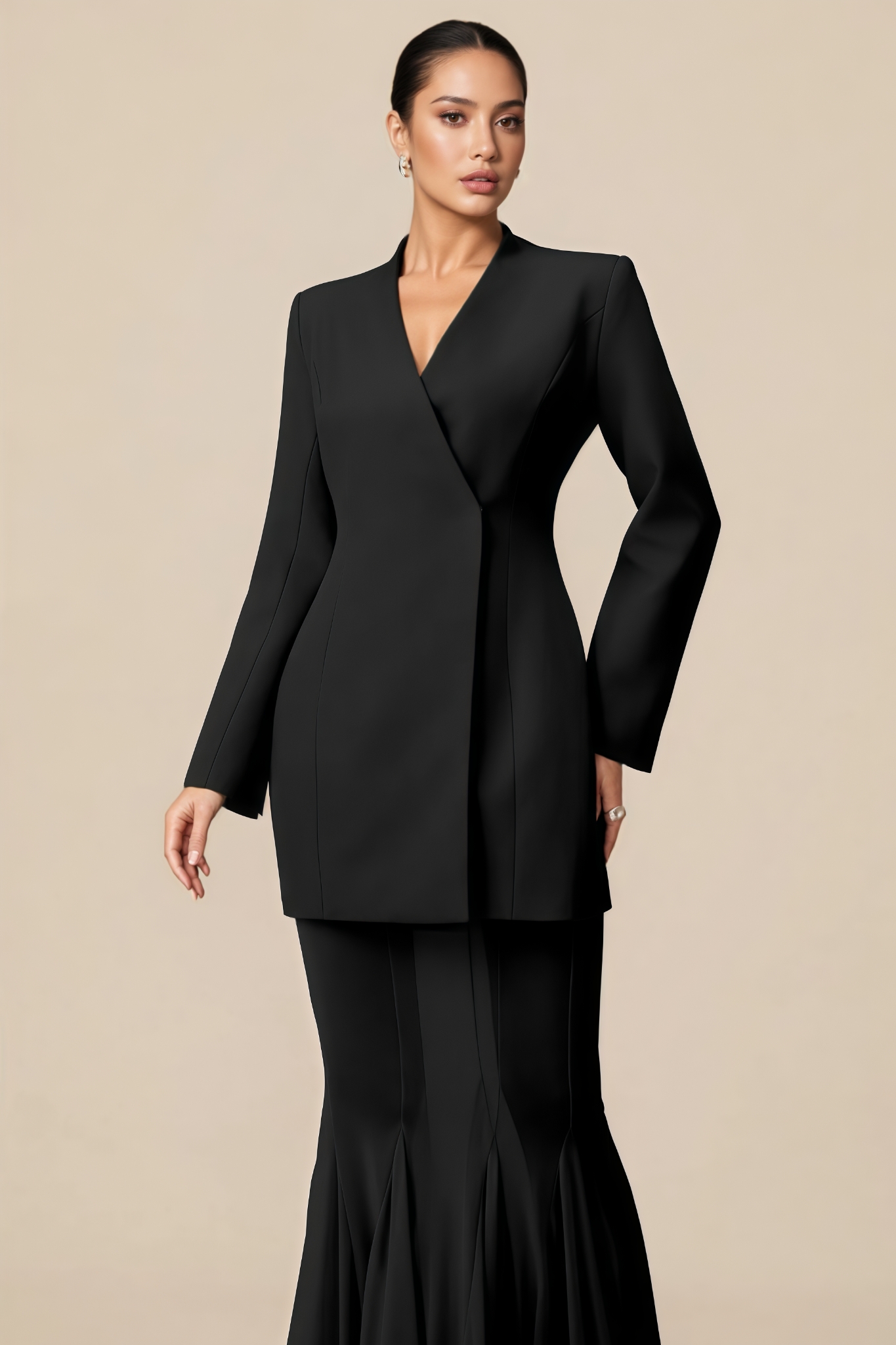 Parkry Black Blazer Mesh Maxi Dress Set