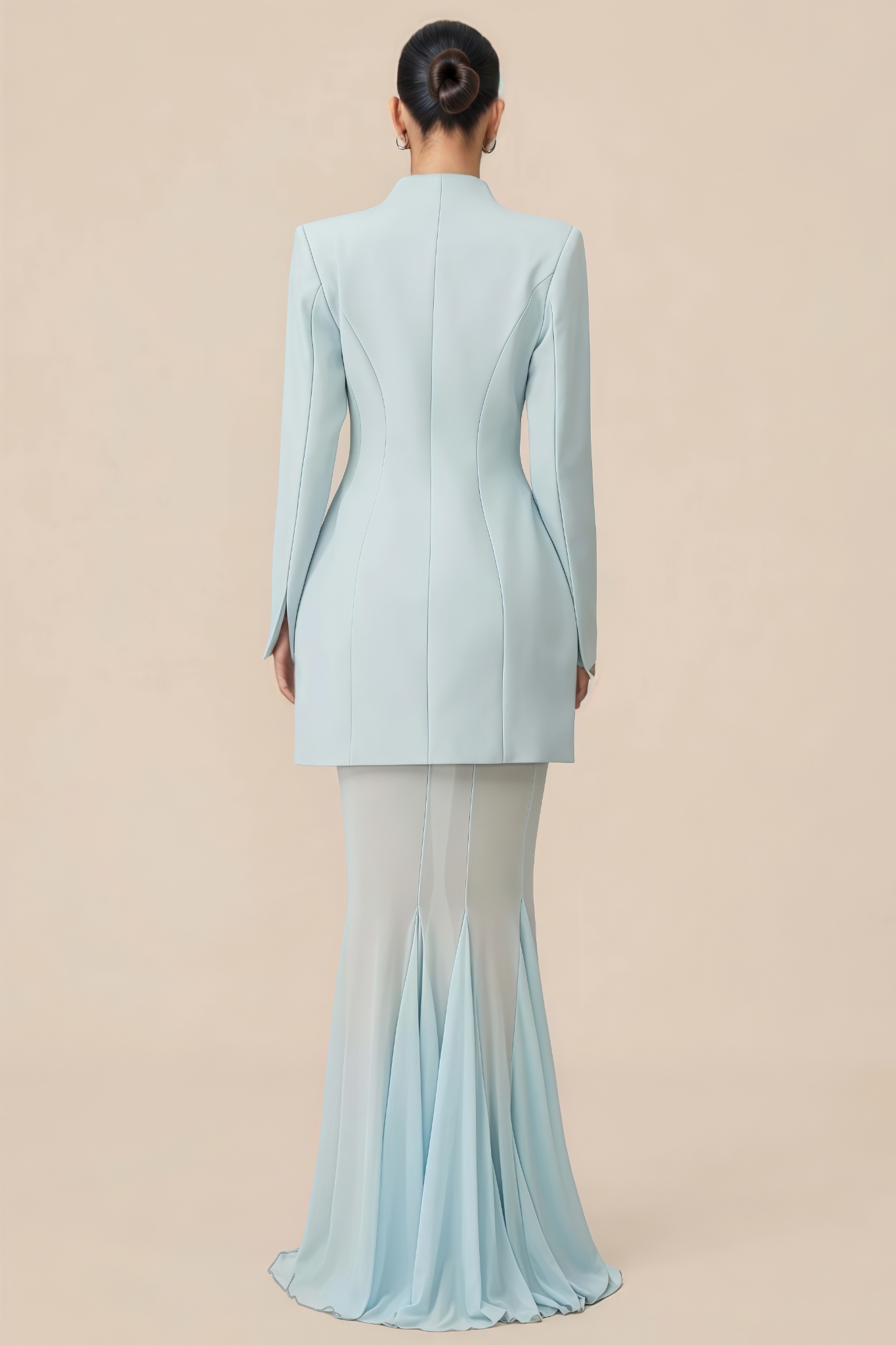 Clanrt Blue Blazer Mesh Maxi Dress Set