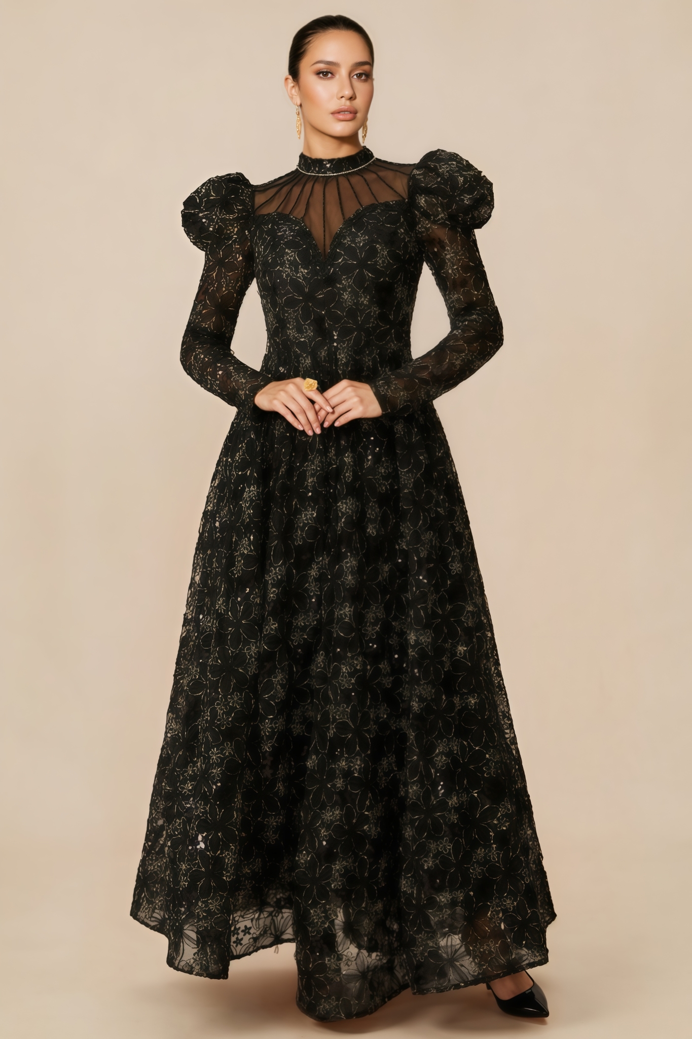 Paislee Floral Embroidered Puff Sleeve Maxi Dress