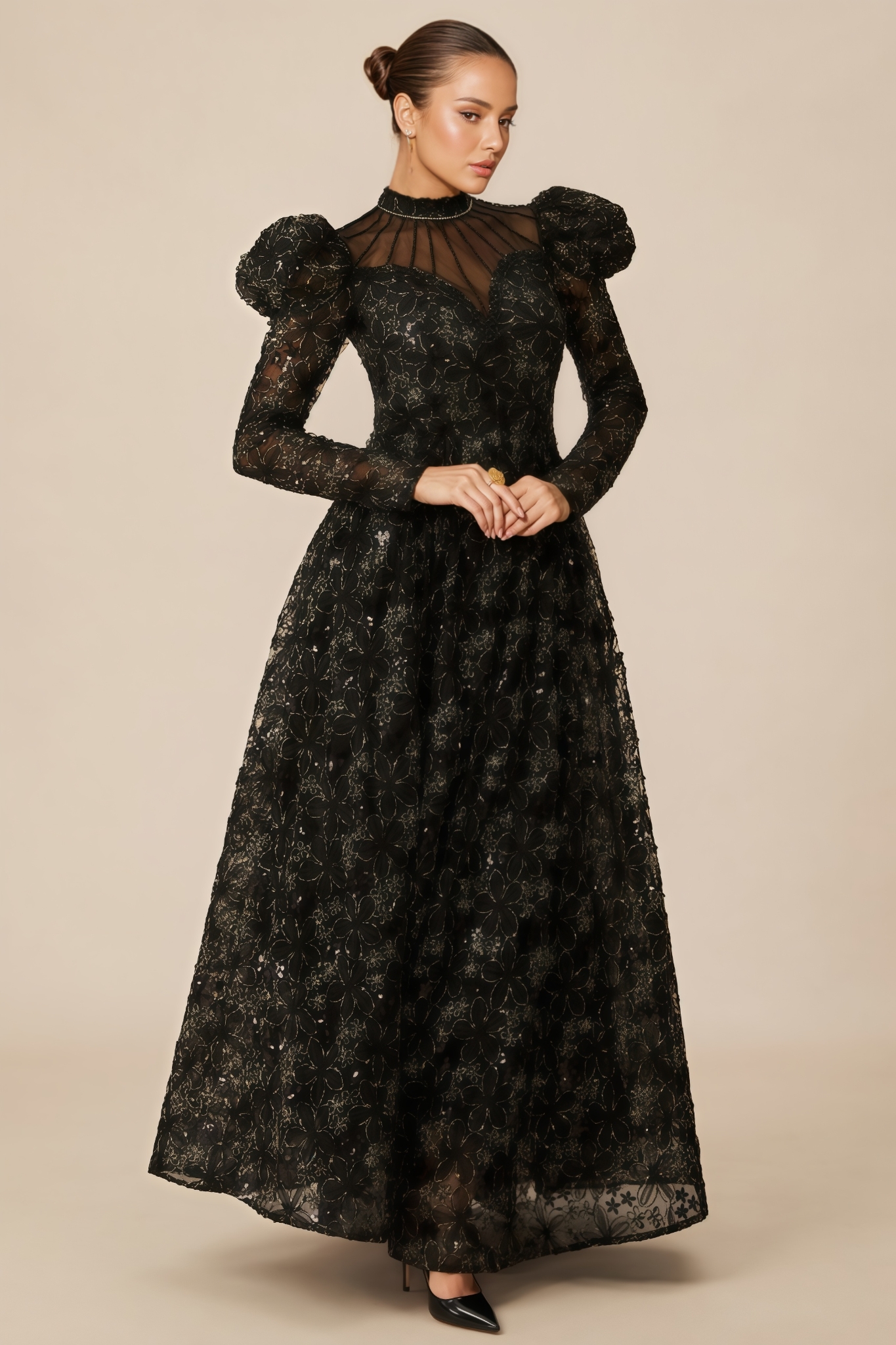 Paislee Floral Embroidered Puff Sleeve Maxi Dress