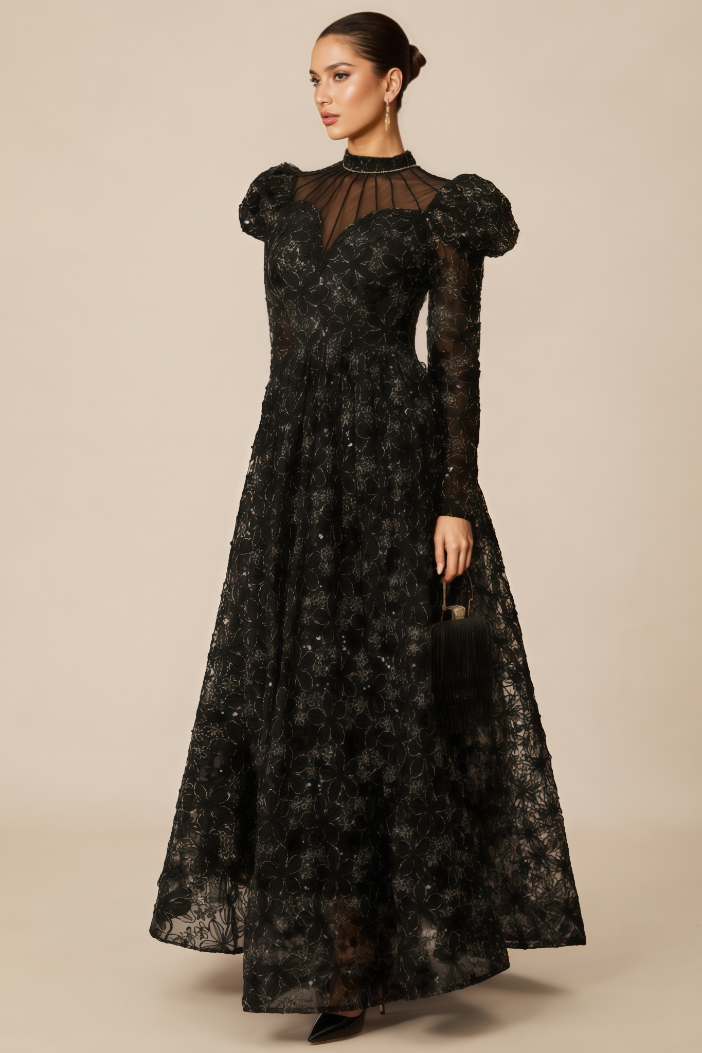 Paislee Floral Embroidered Puff Sleeve Maxi Dress