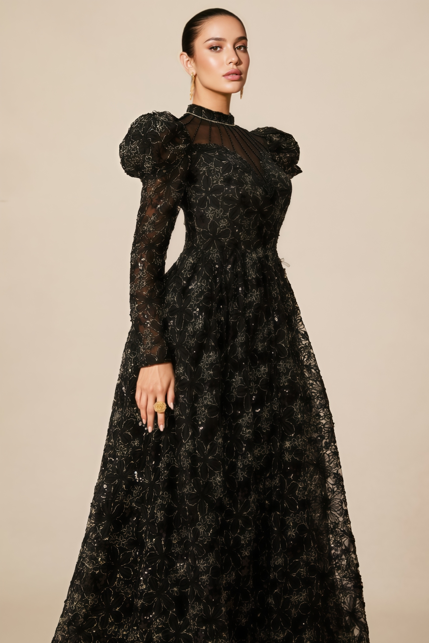 Paislee Floral Embroidered Puff Sleeve Maxi Dress