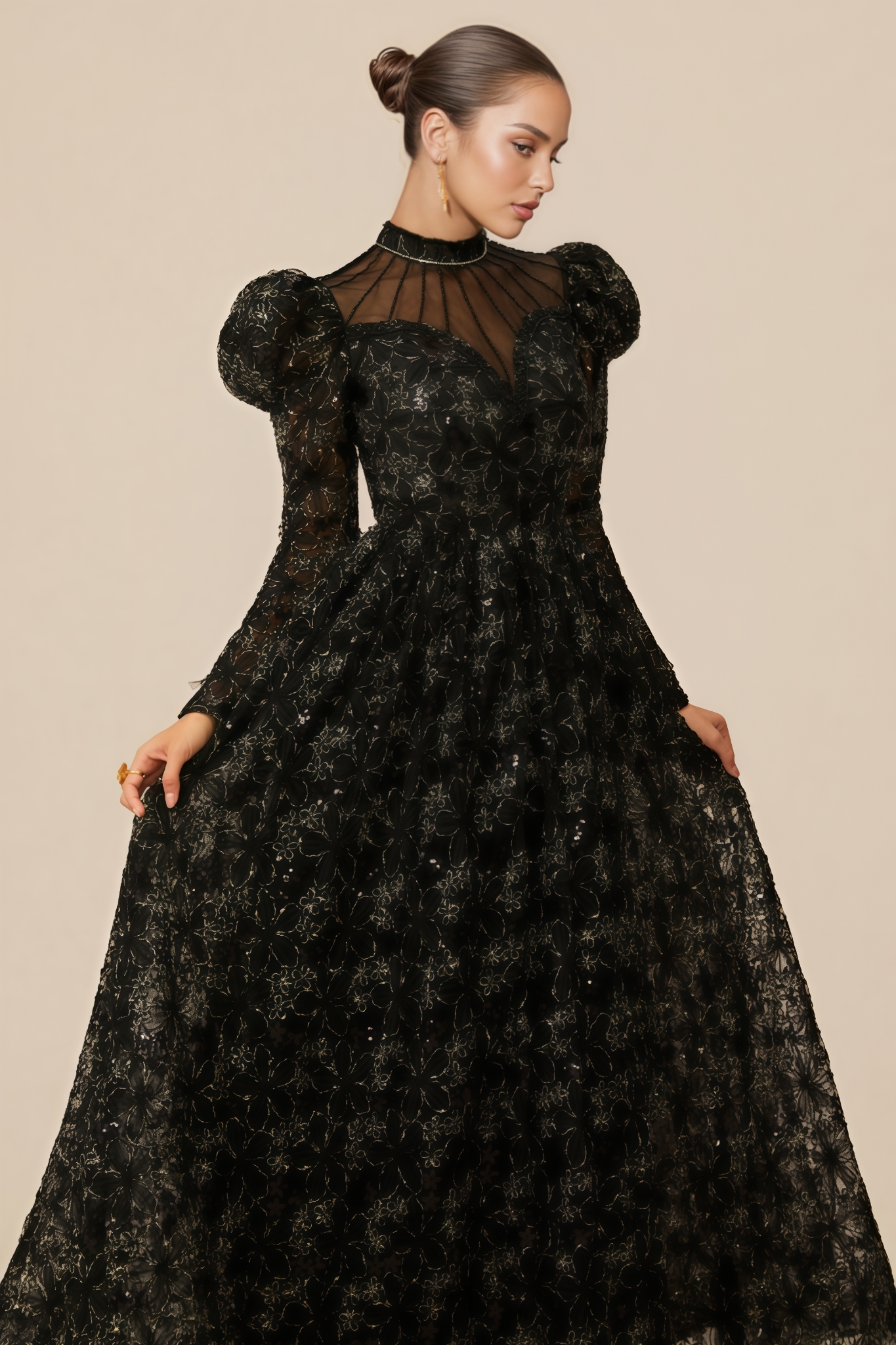 Paislee Floral Embroidered Puff Sleeve Maxi Dress