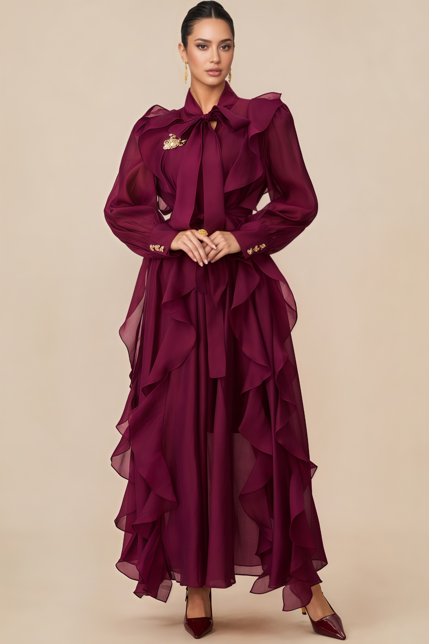 Quaro Purple Layered Ruffle Maxi Dress