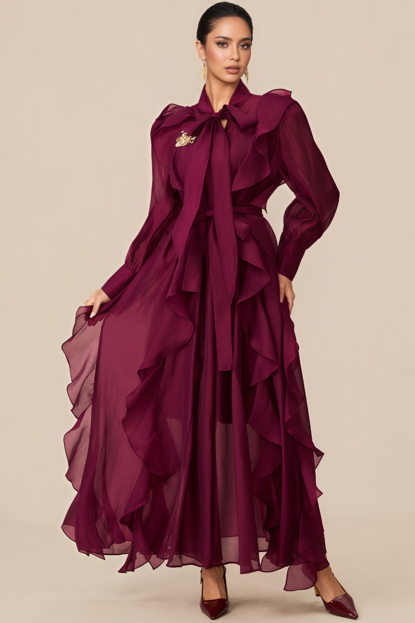 Quaro Purple Layered Ruffle Maxi Dress