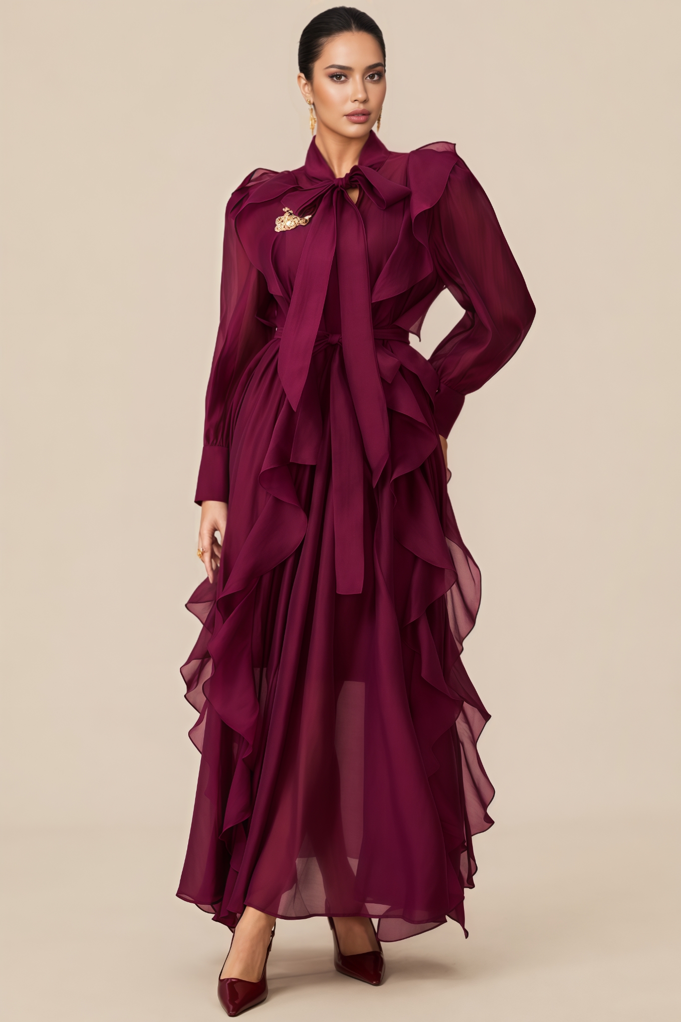 Quaro Purple Layered Ruffle Maxi Dress