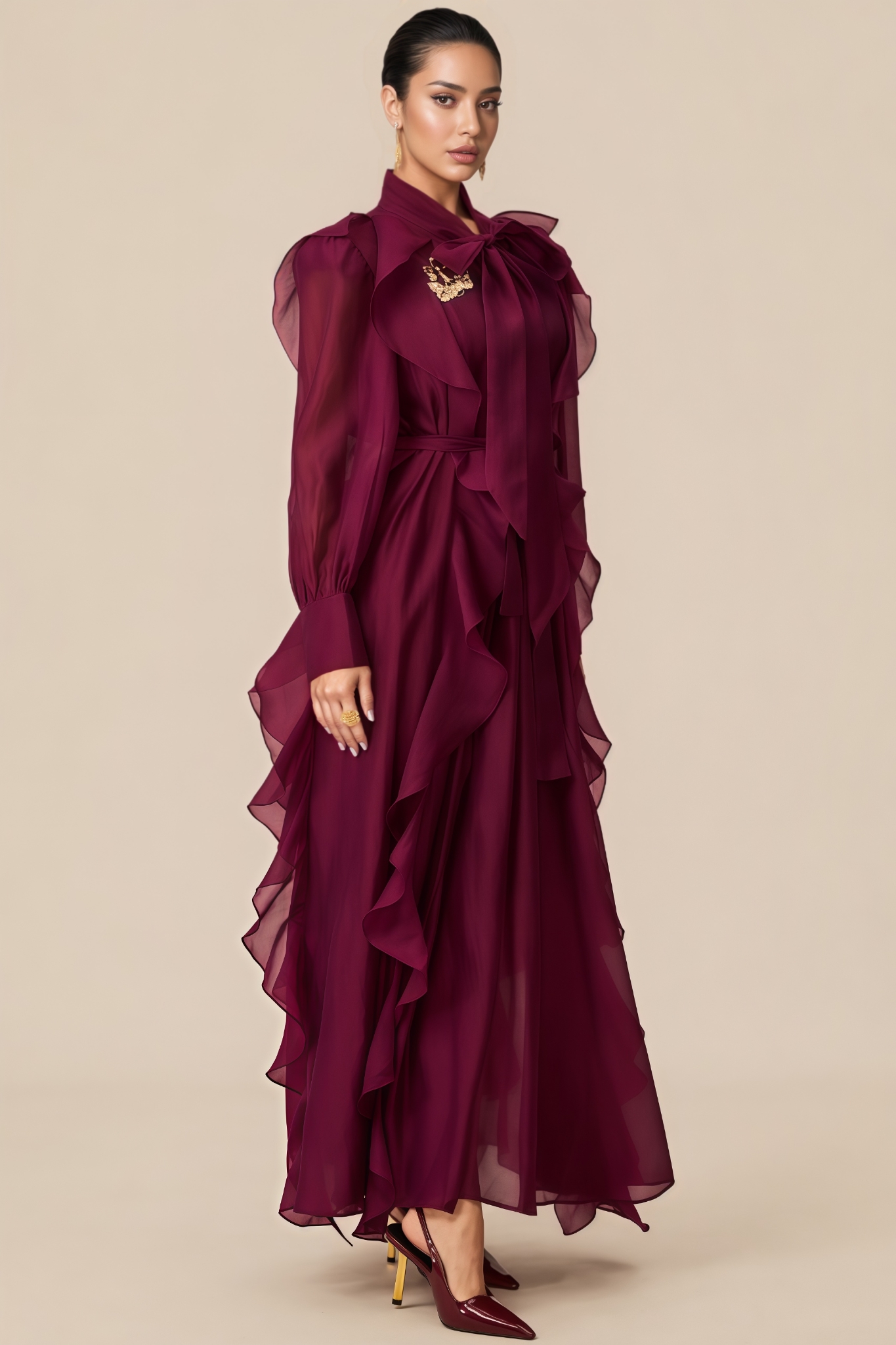 Quaro Purple Layered Ruffle Maxi Dress