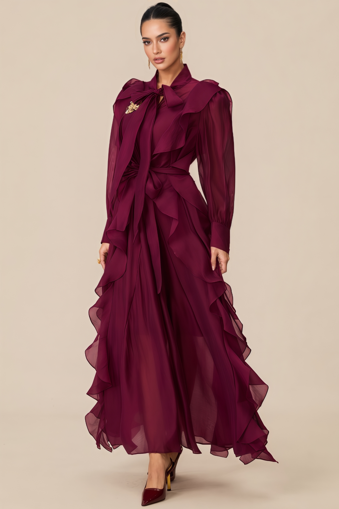 Quaro Purple Layered Ruffle Maxi Dress