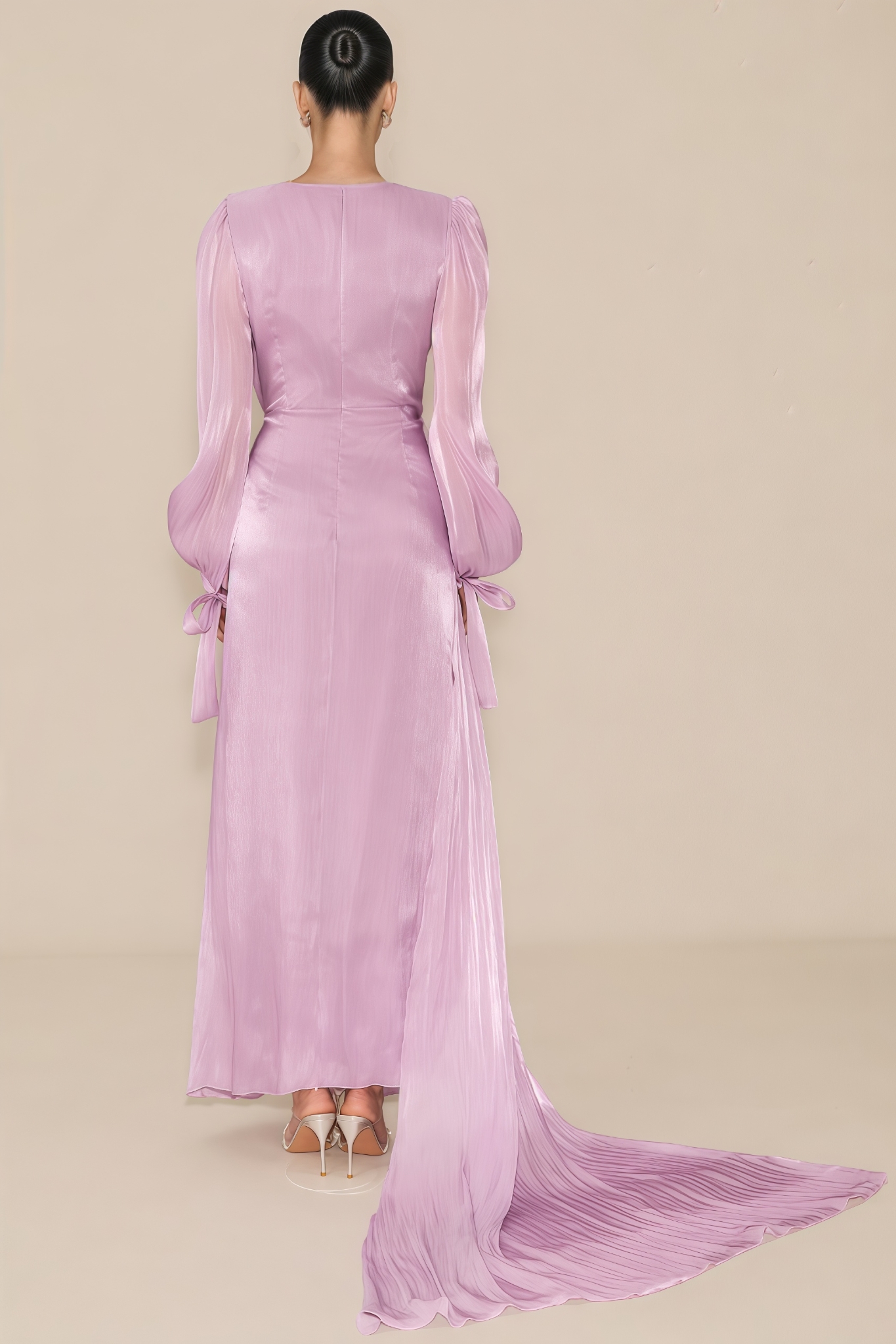 Kefera Purple Lantern Sleeve Ruched Maxi Dress