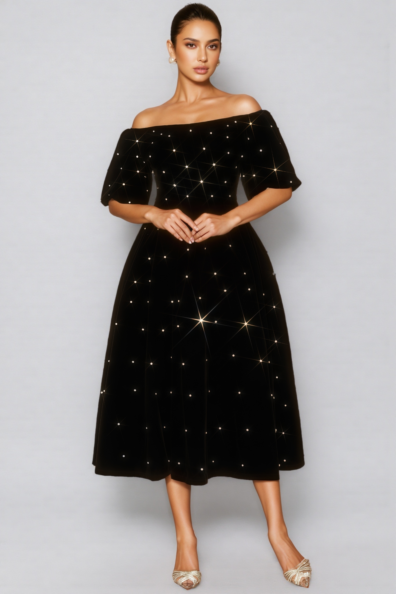 Kaile Black Velvet Strapless Midi Dress