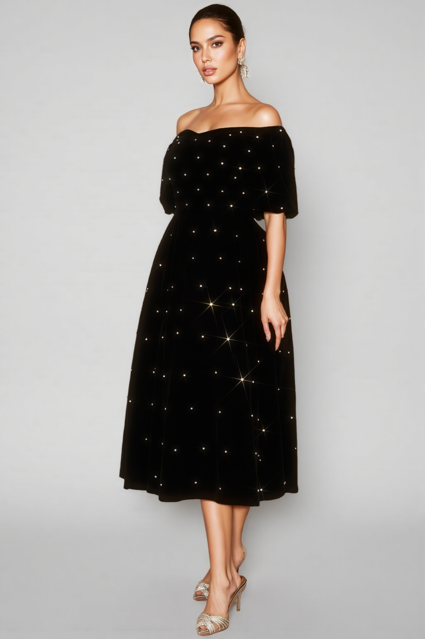 Kaile Black Velvet Strapless Midi Dress