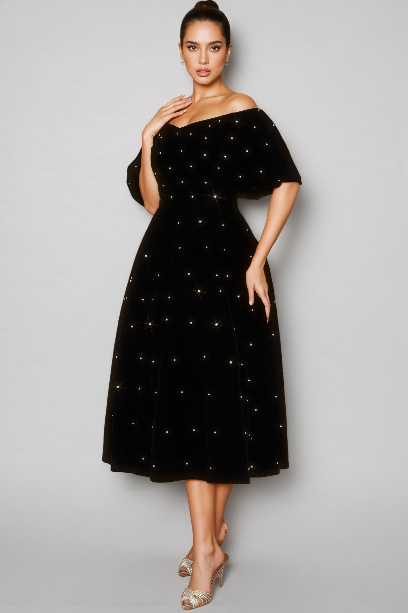 Kaile Black Velvet Strapless Midi Dress