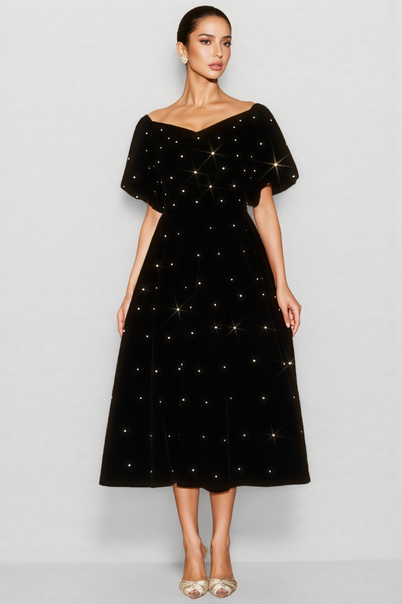 Kaile Black Velvet Strapless Midi Dress