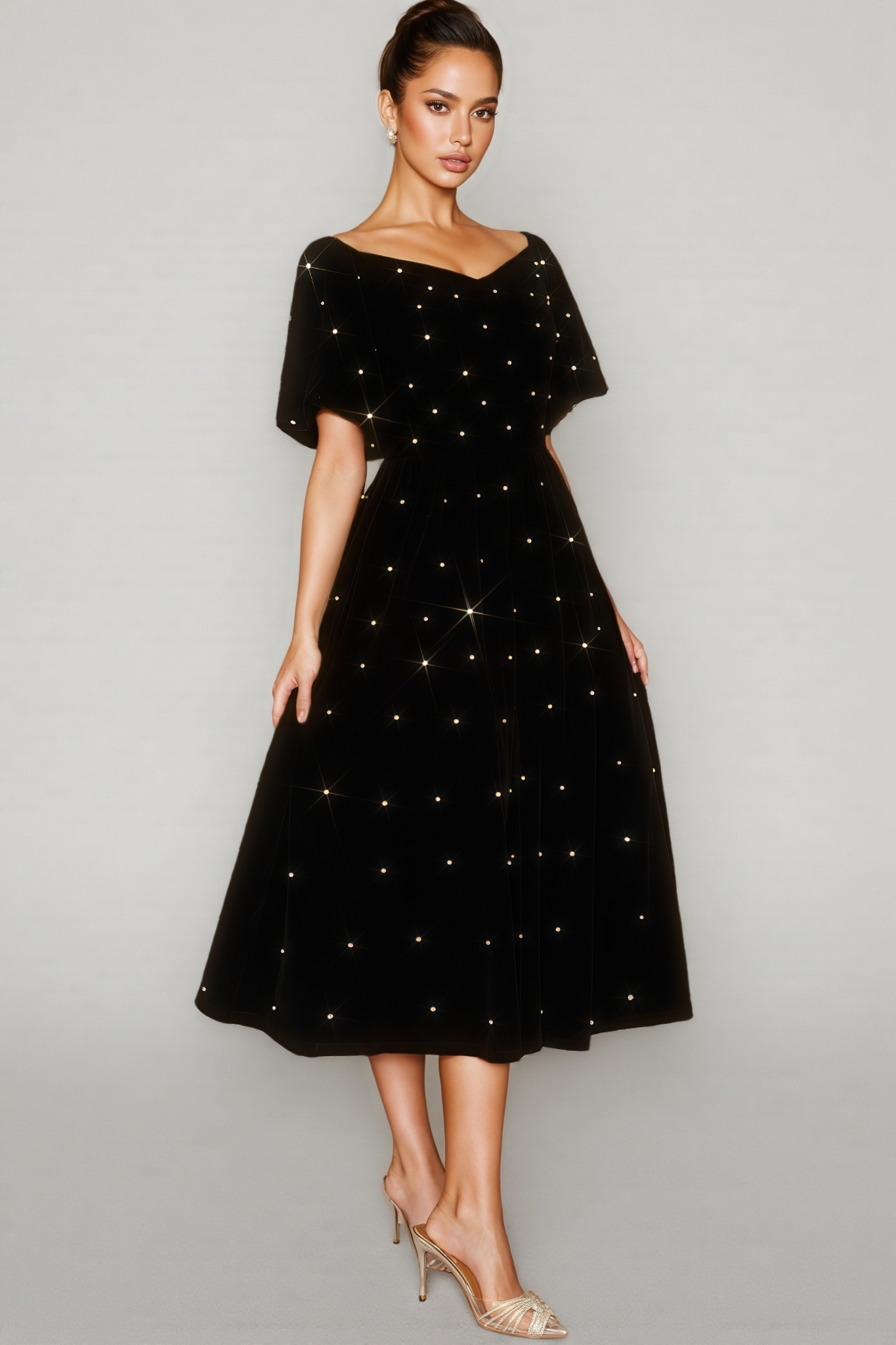 Kaile Black Velvet Strapless Midi Dress