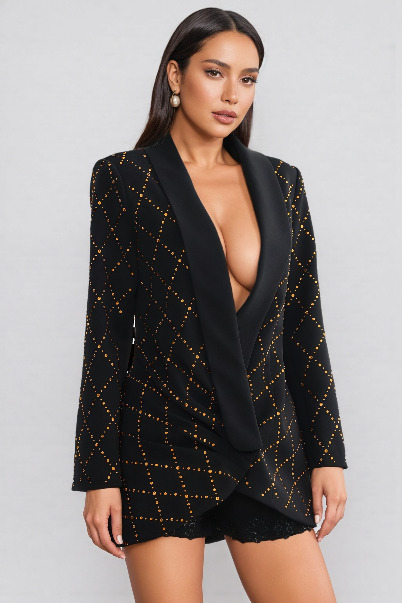 Ryraza Rhinestone Argyle Blazer