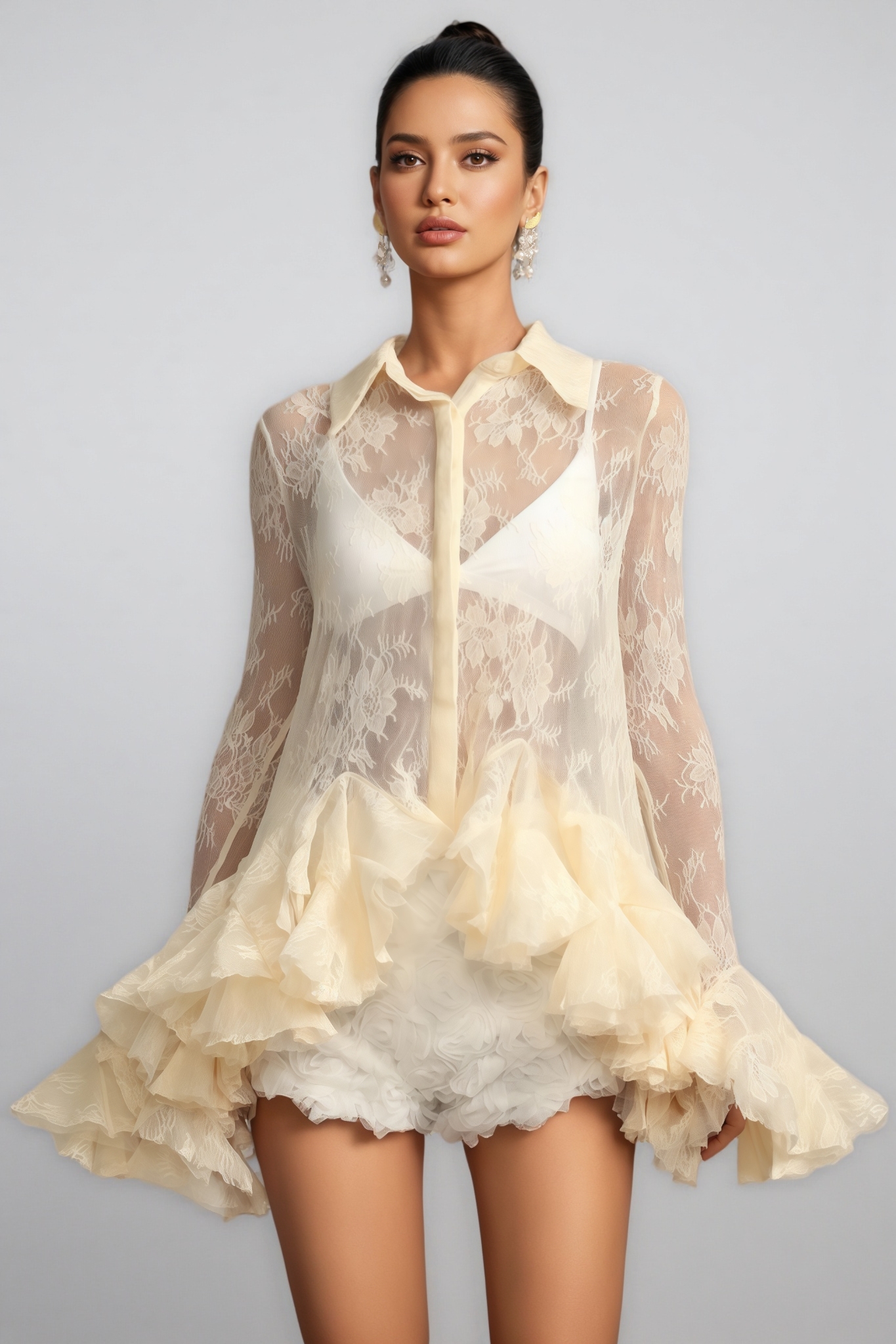 Xaver Embroidery Flowers Lace Mini Dress Set