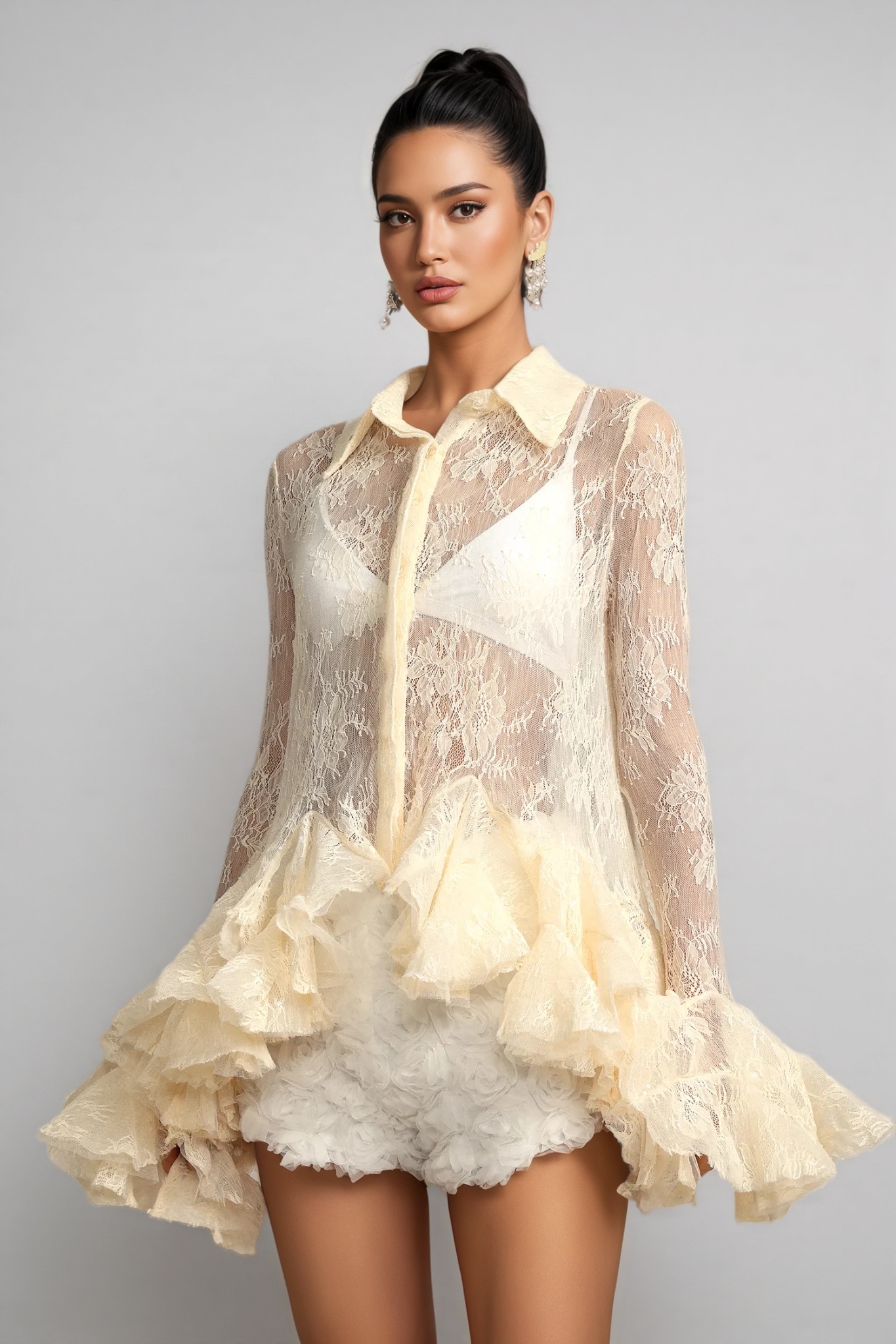 Xaver Embroidery Flowers Lace Mini Dress Set