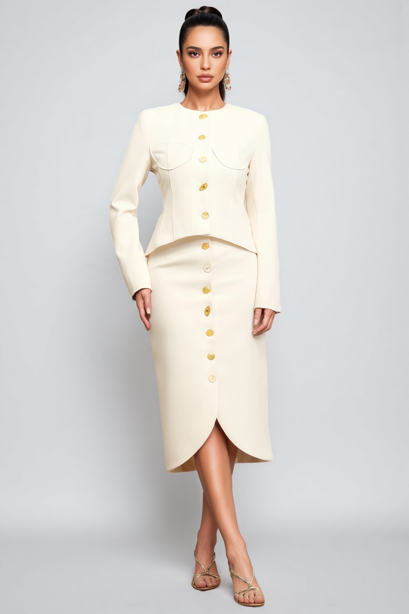 Athenais Round Neck Long Sleeves Midi Dress Set