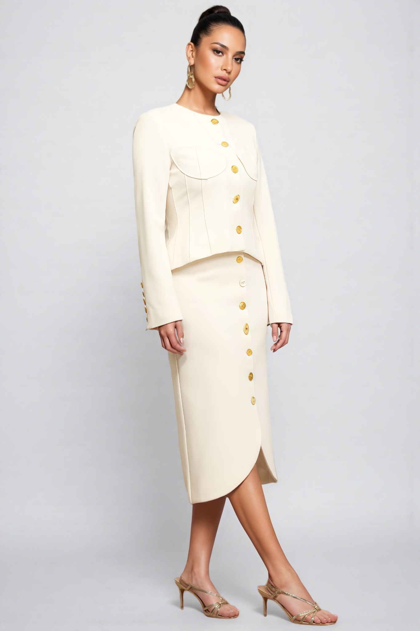 Athenais Round Neck Long Sleeves Midi Dress Set