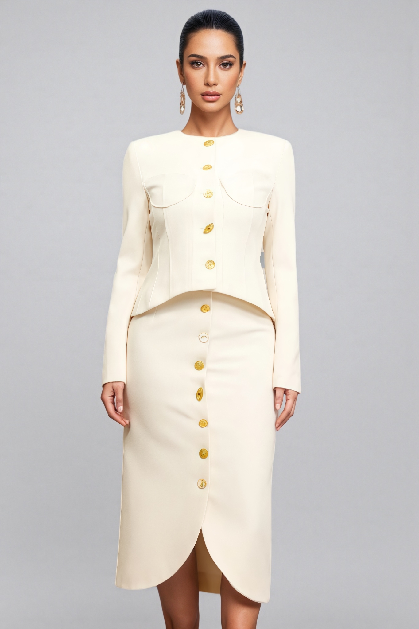 Athenais Round Neck Long Sleeves Midi Dress Set