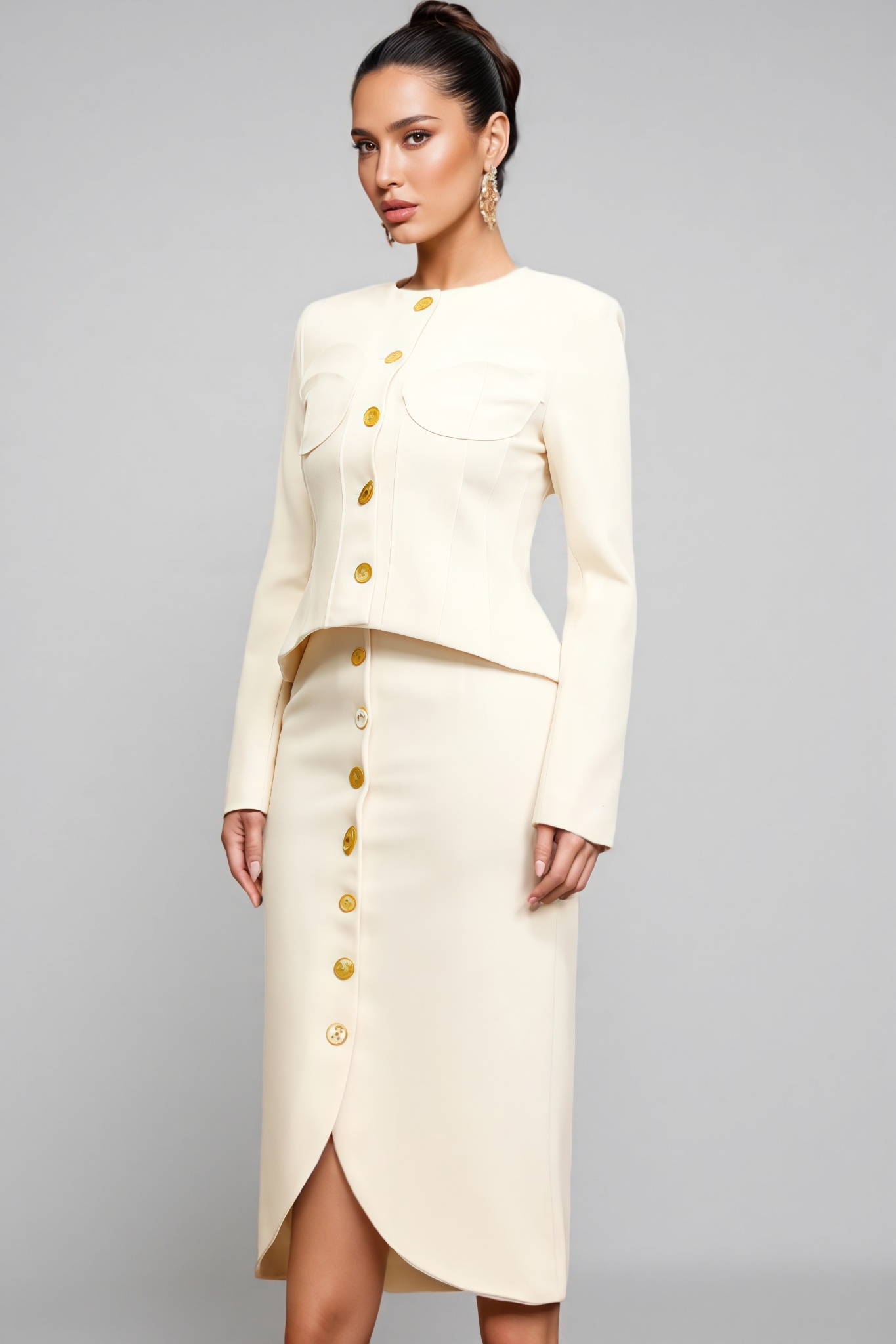Athenais Round Neck Long Sleeves Midi Dress Set