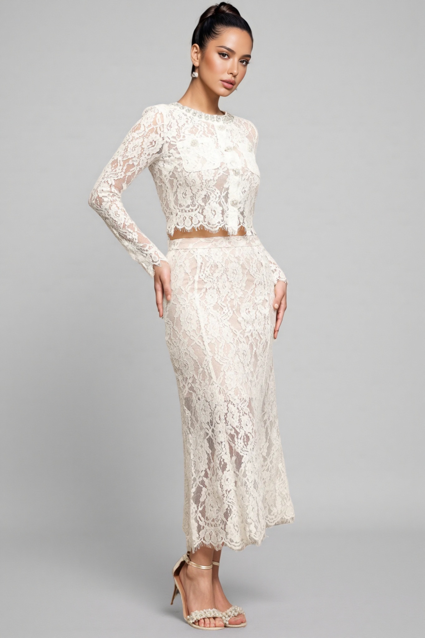 Amora Round Neck Lace Diamond Maxi Dress Set