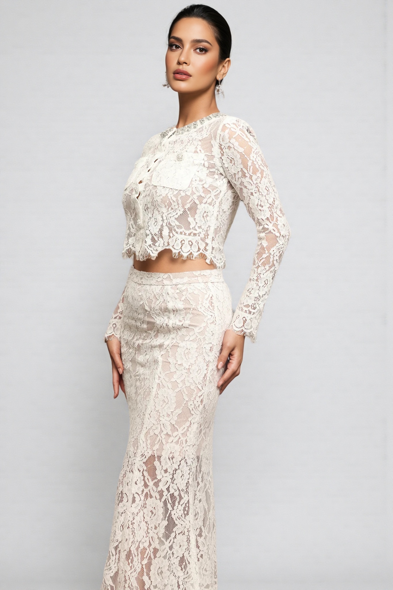 Amora Round Neck Lace Diamond Maxi Dress Set
