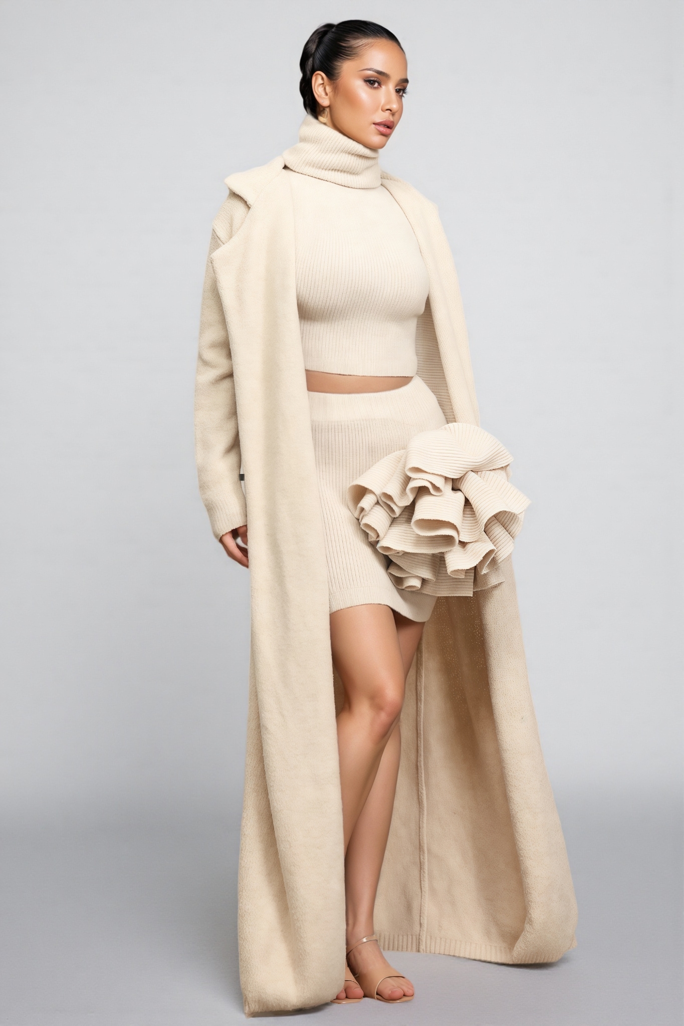 Sabrina Long Sleeves Flower Mini Dress Three Piece Set