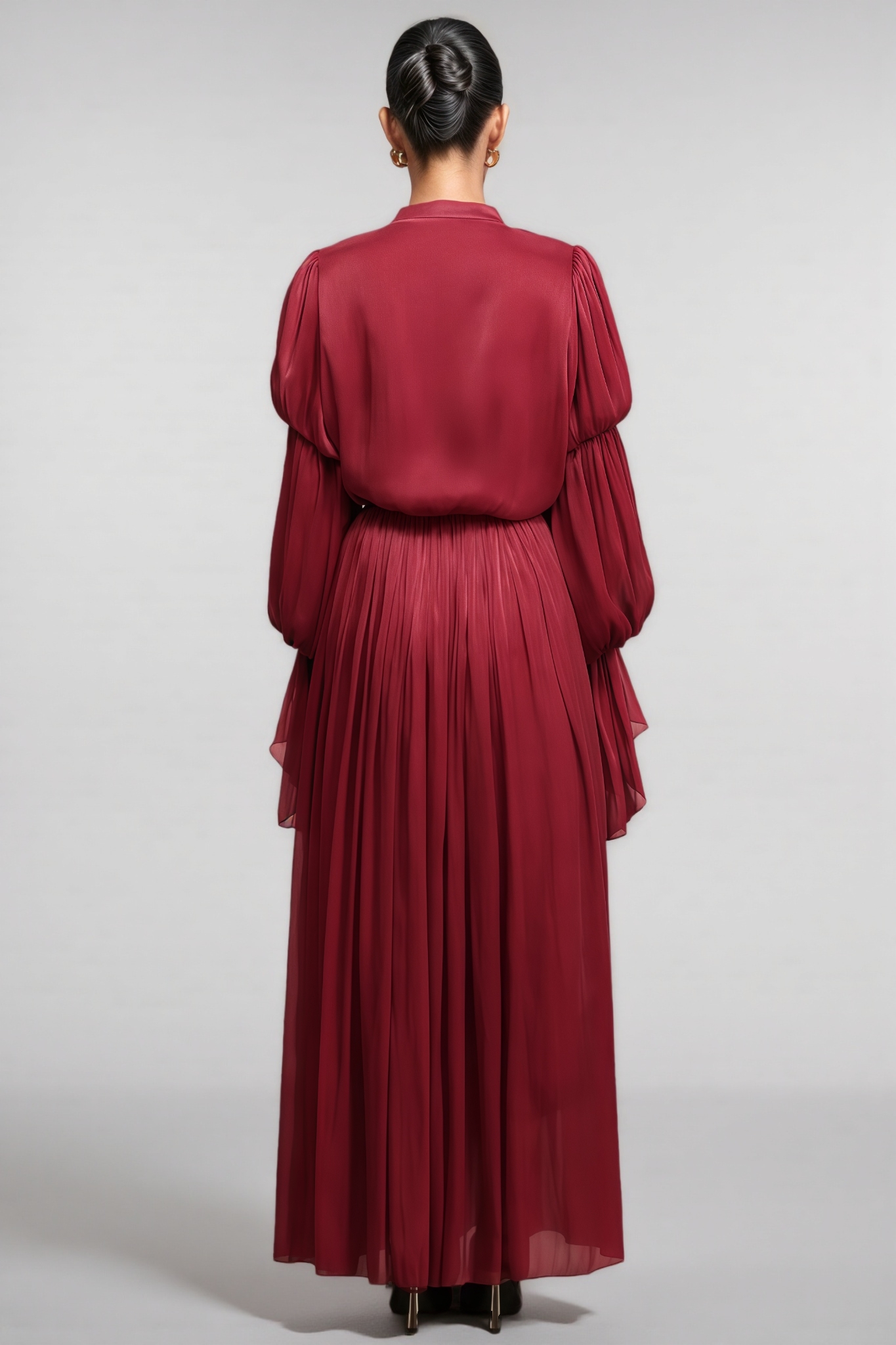 Lamb Long Sleeves Folds Red Maxi Dress