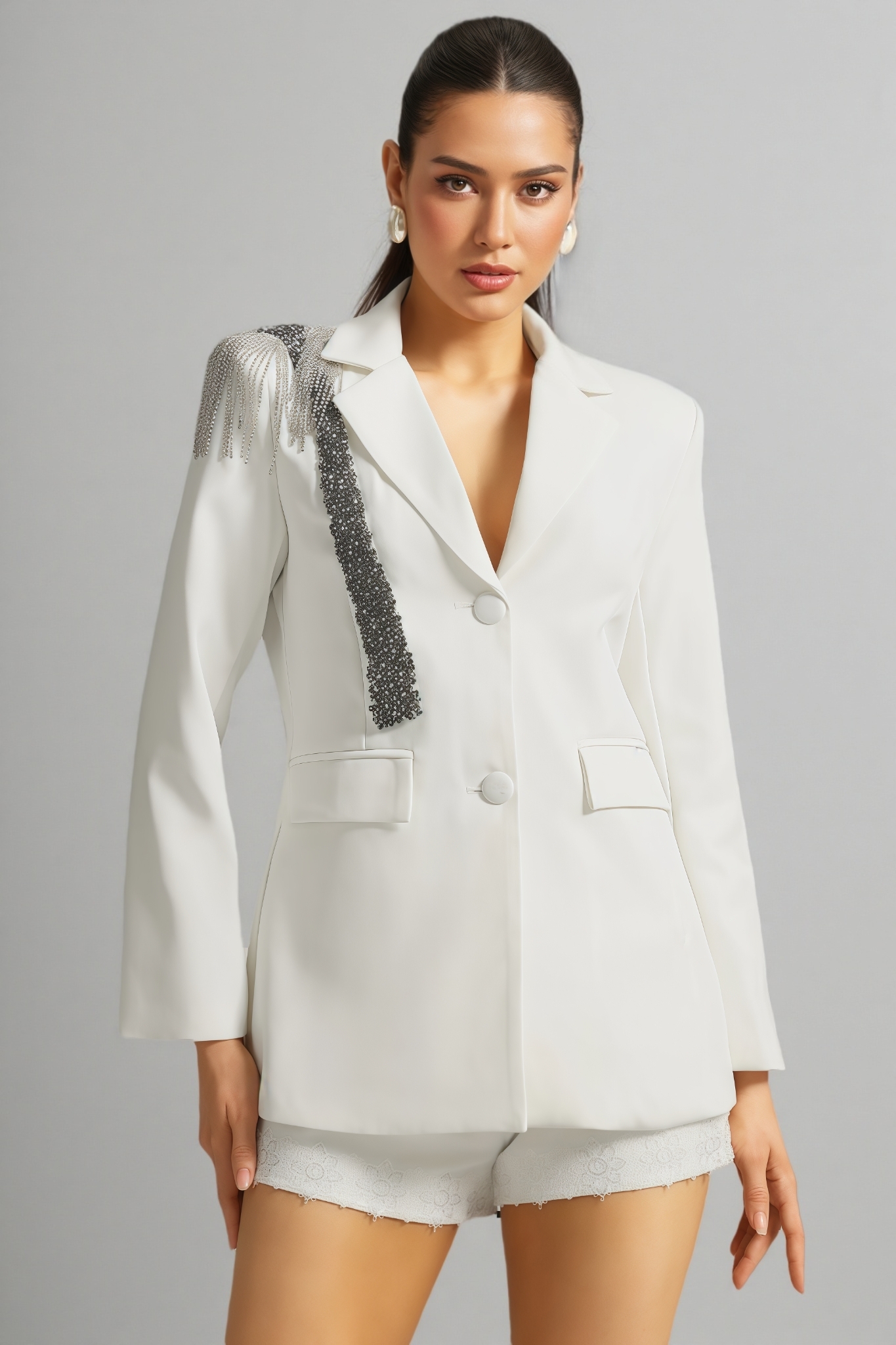 Esthe Long Sleeve Rhinestone Blazer