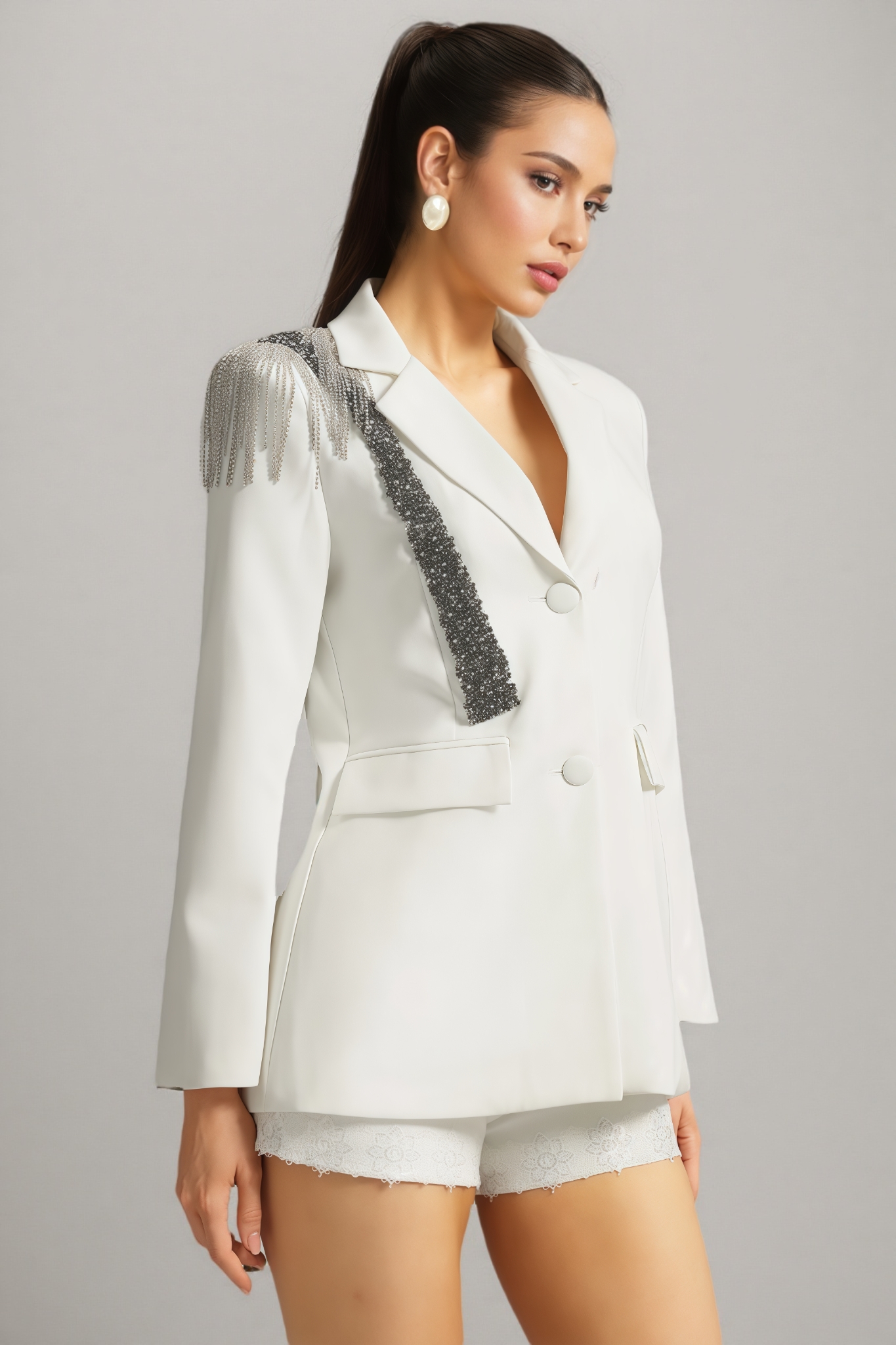Esthe Long Sleeve Rhinestone Blazer